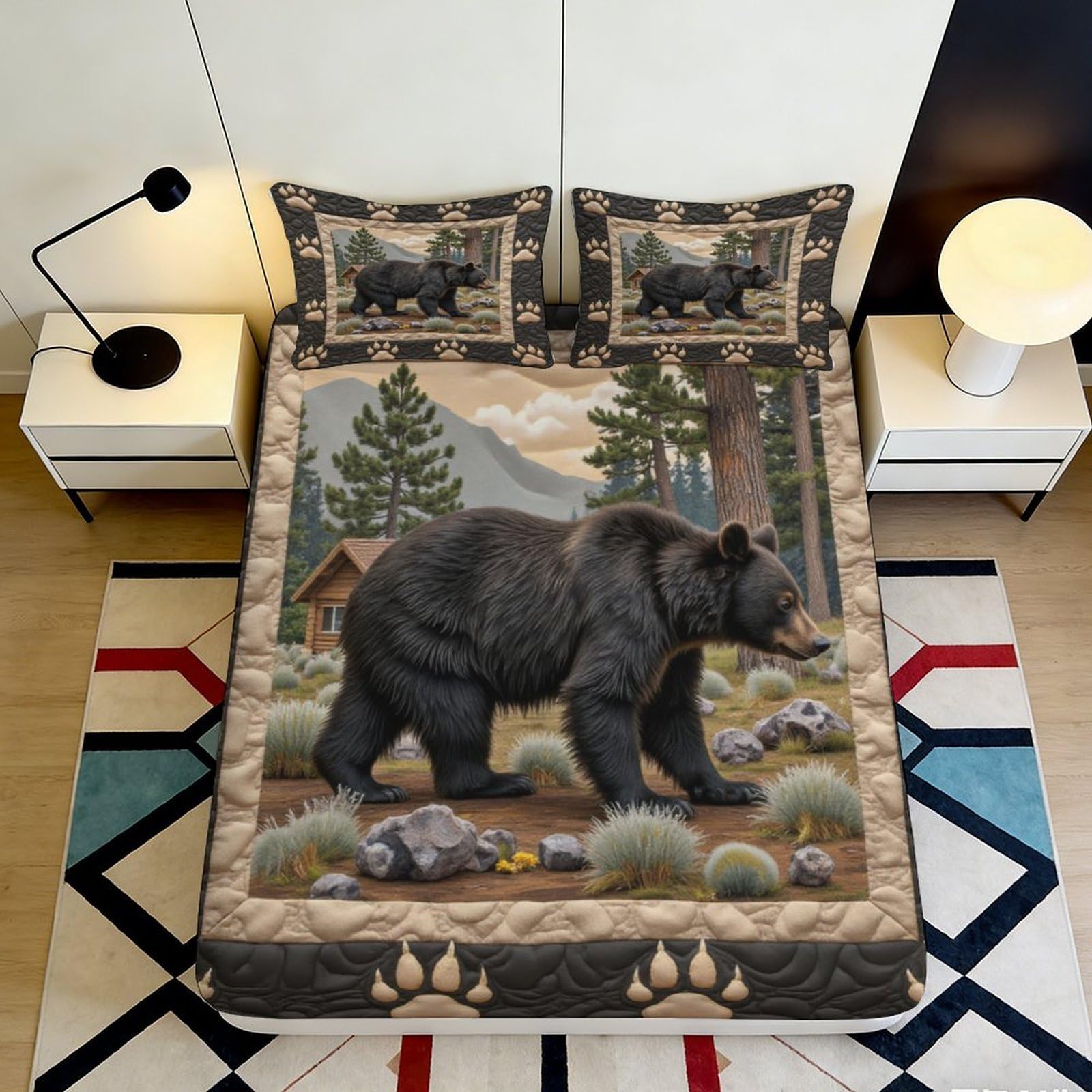 3D Printed Bear Forest Fitted Sheet Microfiber Soft Brown Animal Bed Cover for Bedroom Guestroom Decor 90x200x25cm