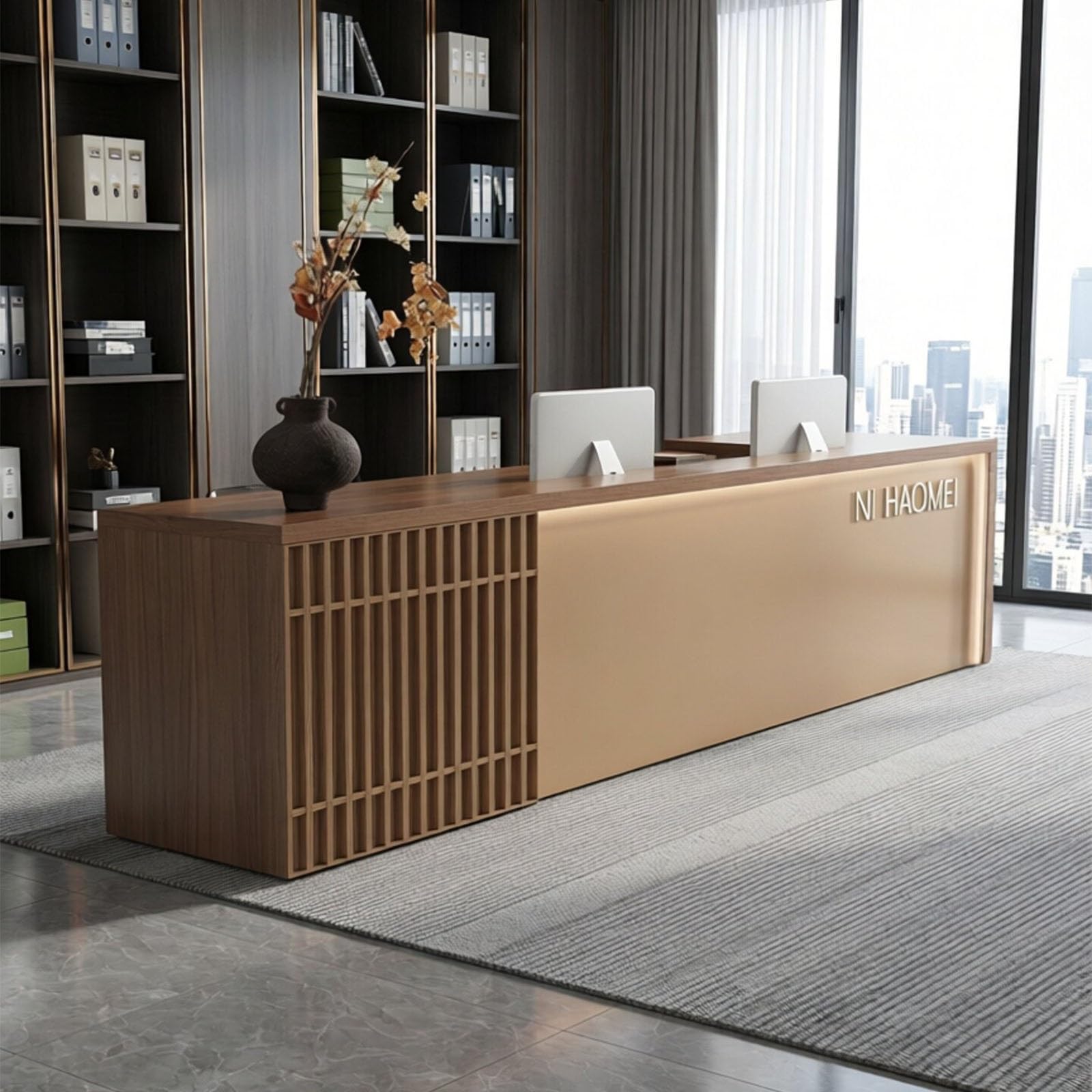 Moderner Empfangstresen mit LED-Beleuchtung Großer Arbeitsfläche für Büro, Salon, Hotel(B,150CM)