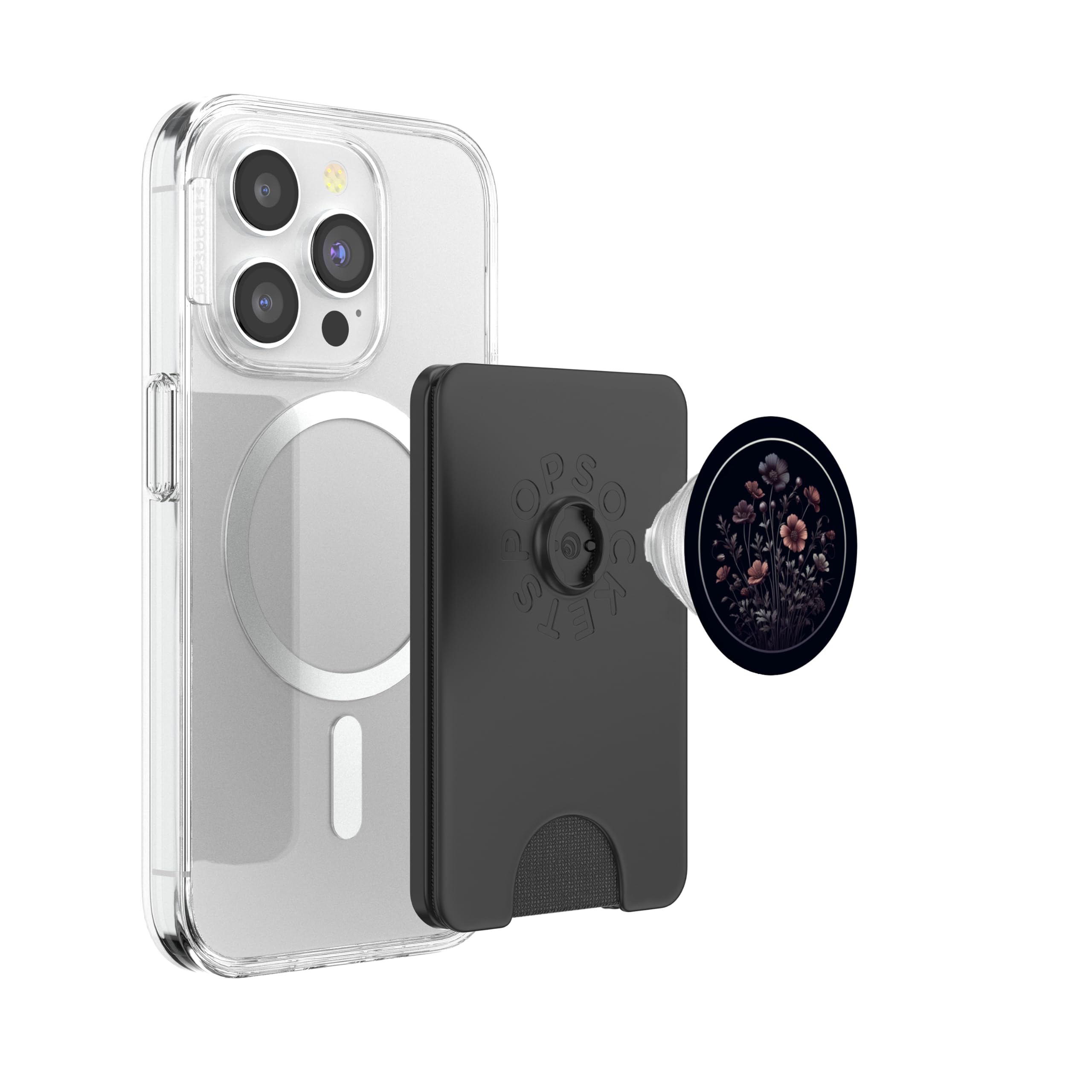 Simple delicate floral wildflower love pattern design. PopSockets PopWallet for MagSafe, Black - Image 3