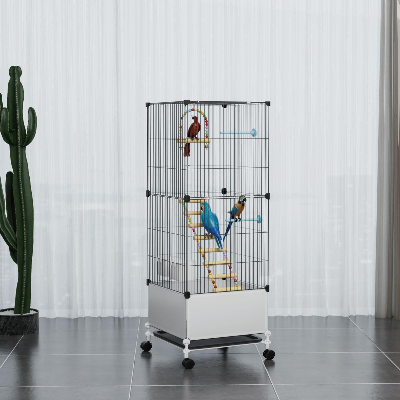 STILLCOVE Medium Flight Bird Cage, Black Parakeet Cages with Rolling Stand & Wheels, Wide Birdcage for Parrots Cockatiels Conure Budgie Canary Finch Lovebird - image 8
