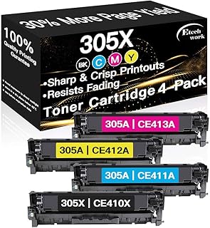 Compatible 4-Pack (BK+C+M+Y) CE412A CE410X 305X Toner Cartridge 305A CE411A CE413A Used for HP Laserjet Pro 400 Color M451dw M451dn 300 MFP M375nw M351a Printer, by Etechwork