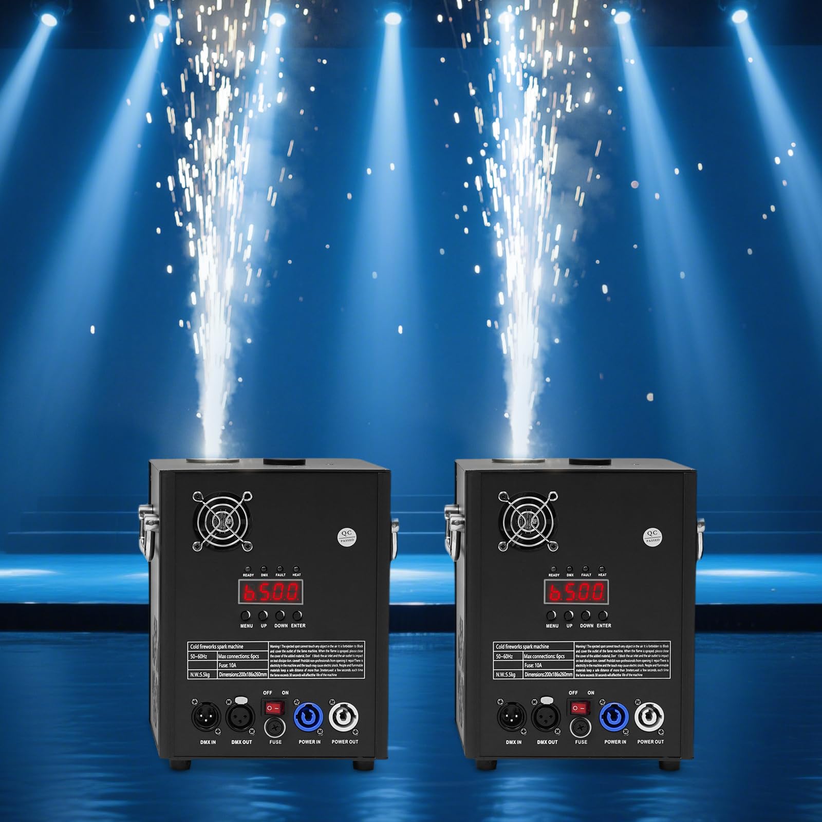 750W Pyrotechnikmaschinen, 2PCS Neue Version Cold Spark Maschine mit Flightcase und Fernbedienung, Bühne Spezialeffekt Ausrüstung für Partys, Weihnachten, DJ, Hochzeiten