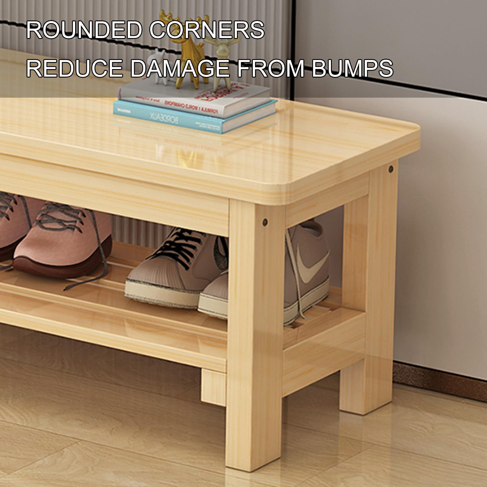 Solid Wood Shoe Bench Entryway Storage Seat with Shoe Rack Versatile Furniture for Bedroom Living Room Hallway Bathroom (60cm/23.6in)