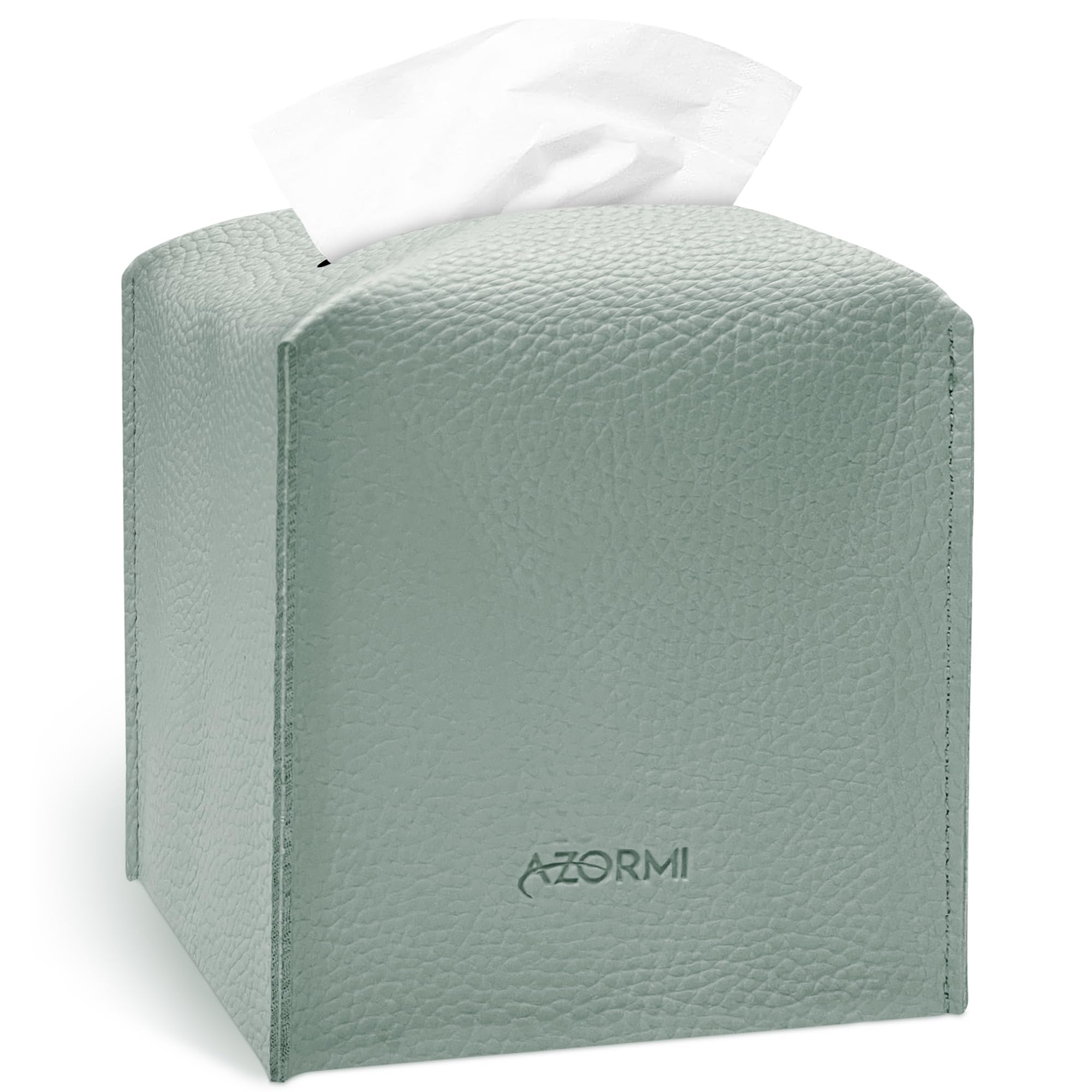 Tissue Box Cover Holder, PU Leather Tissue Box Cover Square with Bottom Belt, Cube Tissue Holder for Bathroom, Modern Organizer for Car, Office, Tabletop (Sky Blue, 14 Leather Patterns)