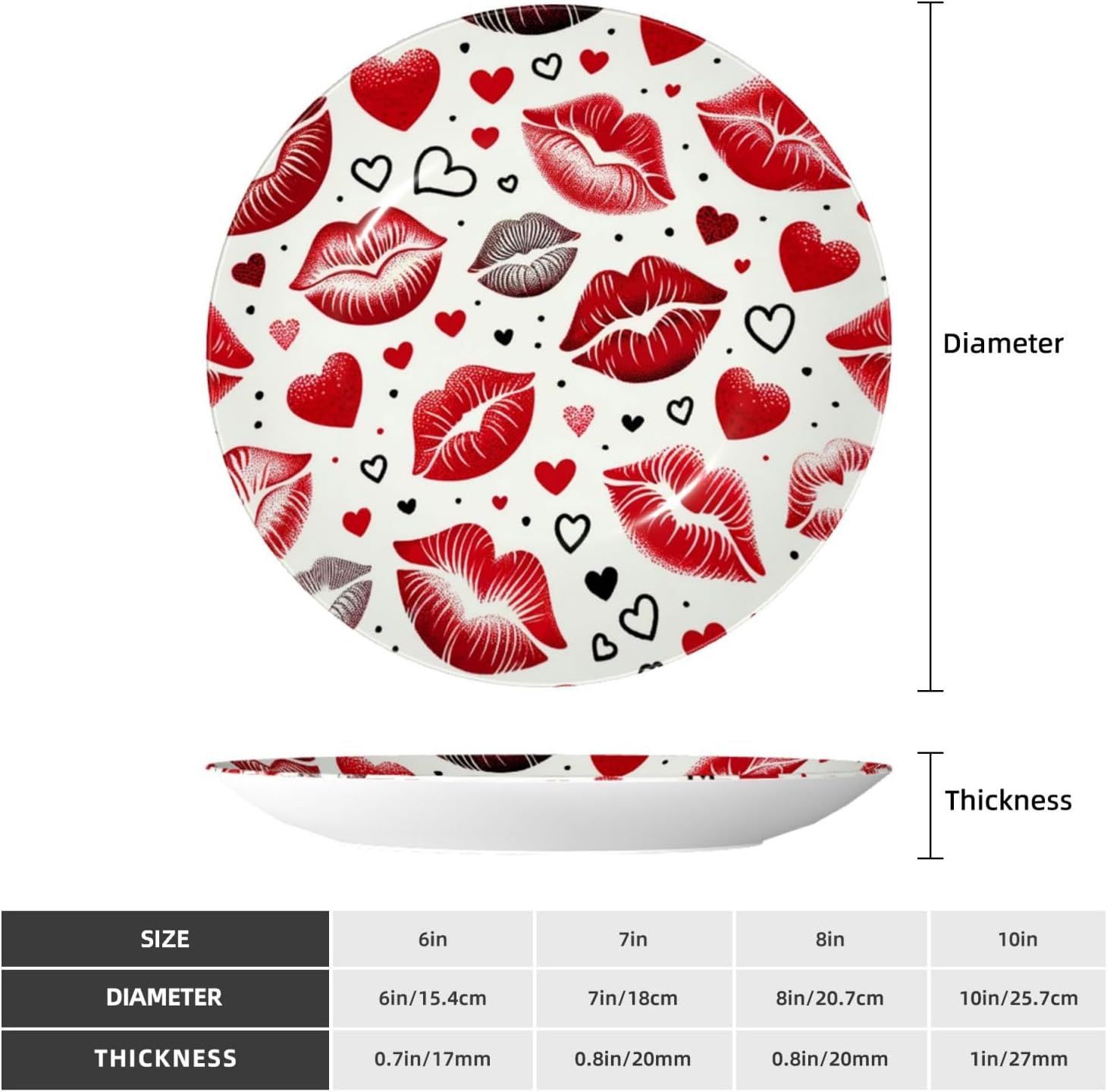 Valentine-Lip-Heart 10 Inch Decorative Plate With Stand, Elegant Display Wall Plate For Home Decor