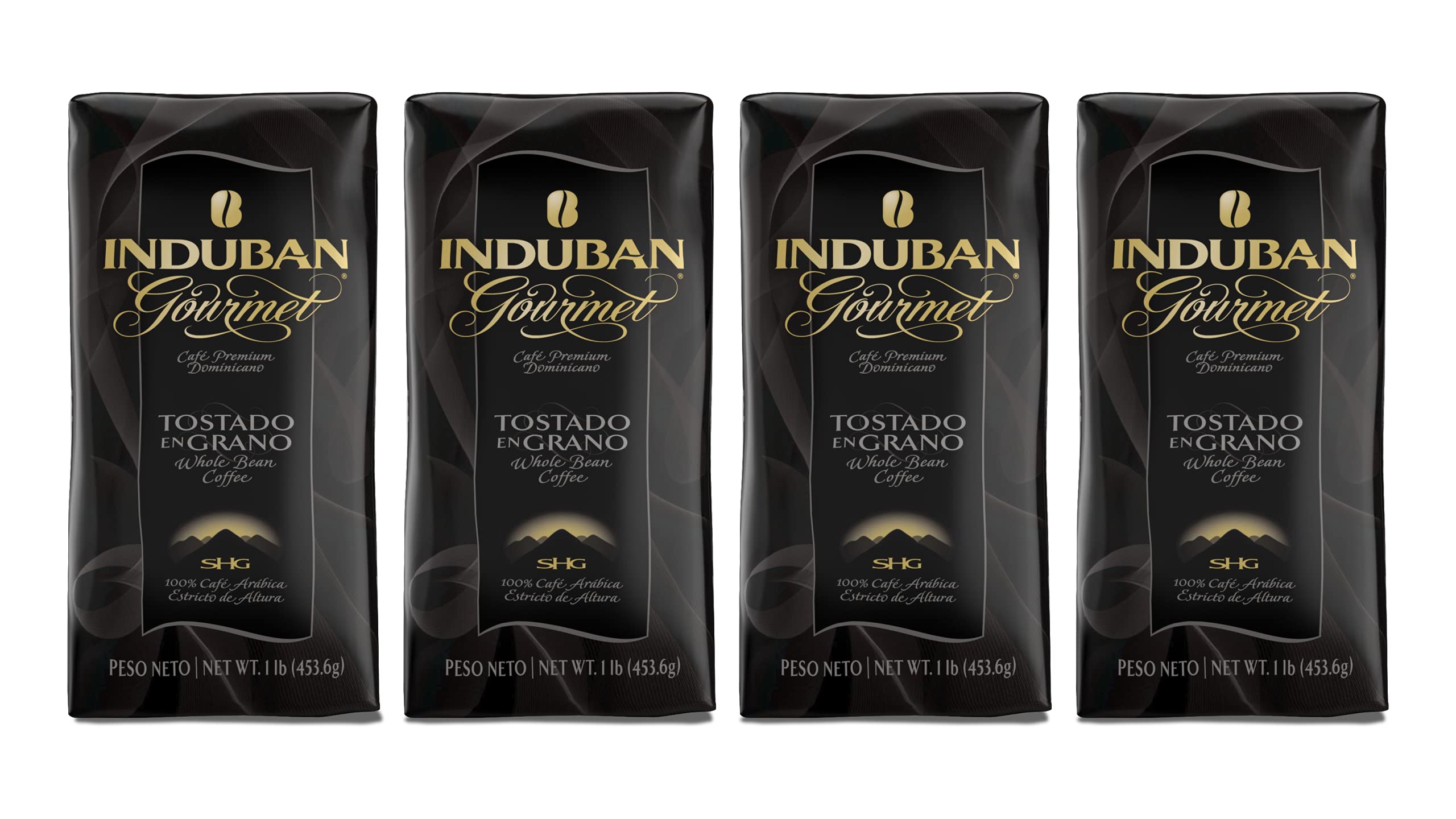 Induban Gourmet, 16 oz Bag, Whole Bean Coffee, Medium Roast - Premium 100% Arabica Coffee from the Dominican Republic (Pack of 4)