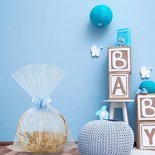 Miniatura 3 de Yotelab Bolsas grandes de celofán, envoltura transparente de corazón azul para cesta de regalo, 22 x 33 pulgadas, 10 bolsas de regalo de celofán