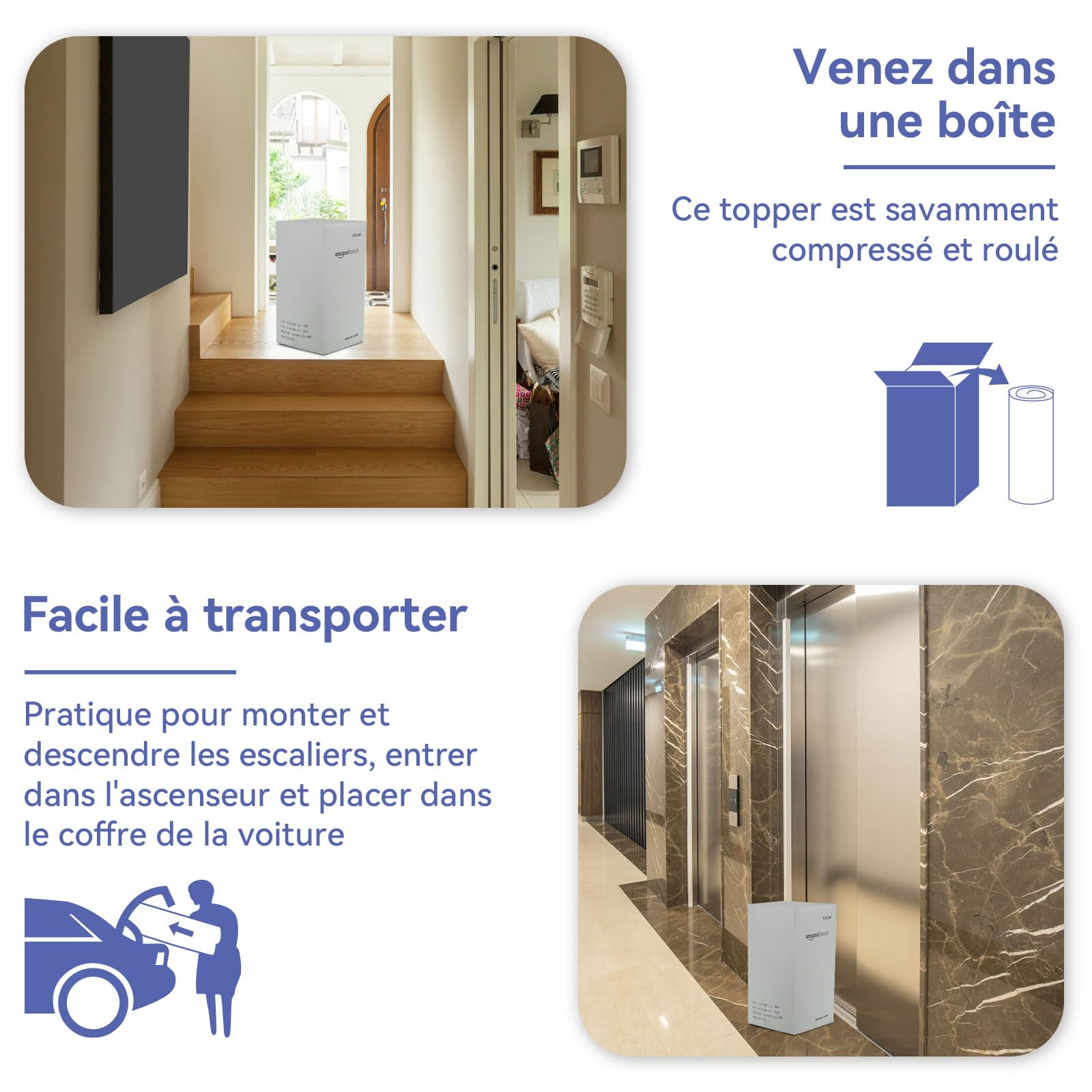 Amazon Basics Surmatelas de Mousse à Mémoire de Forme avec Gel Rafraîchissant Moelleux, 140 x 190 x 7 cm, Blanc