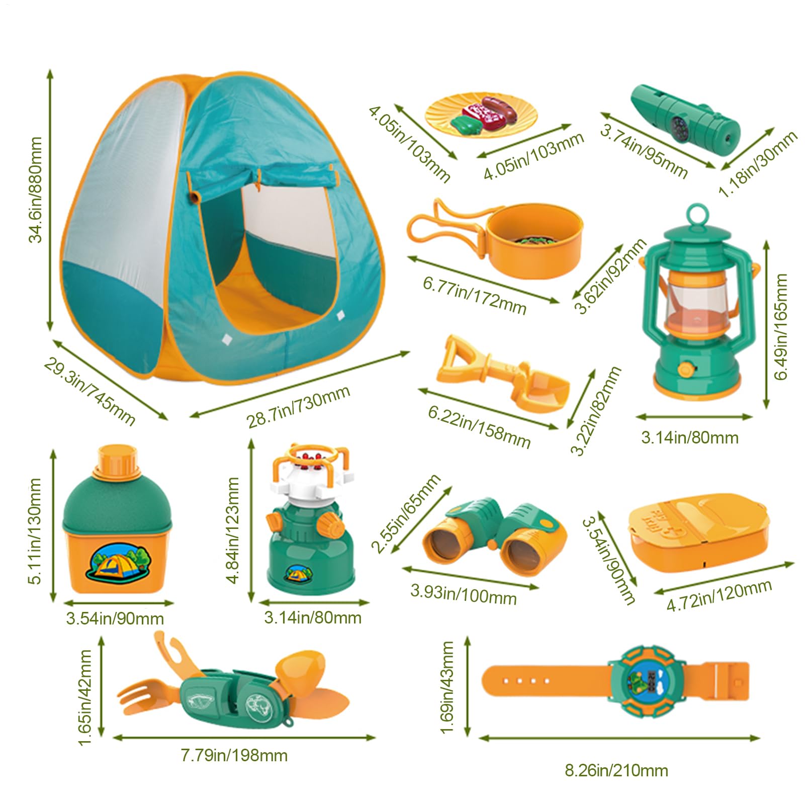 Set tenda da campeggio Giocattoli per bambini Set di 21 include tenda da, | Include tenda da campeggio per bambini, falò, lampada a olio, cibo finto per