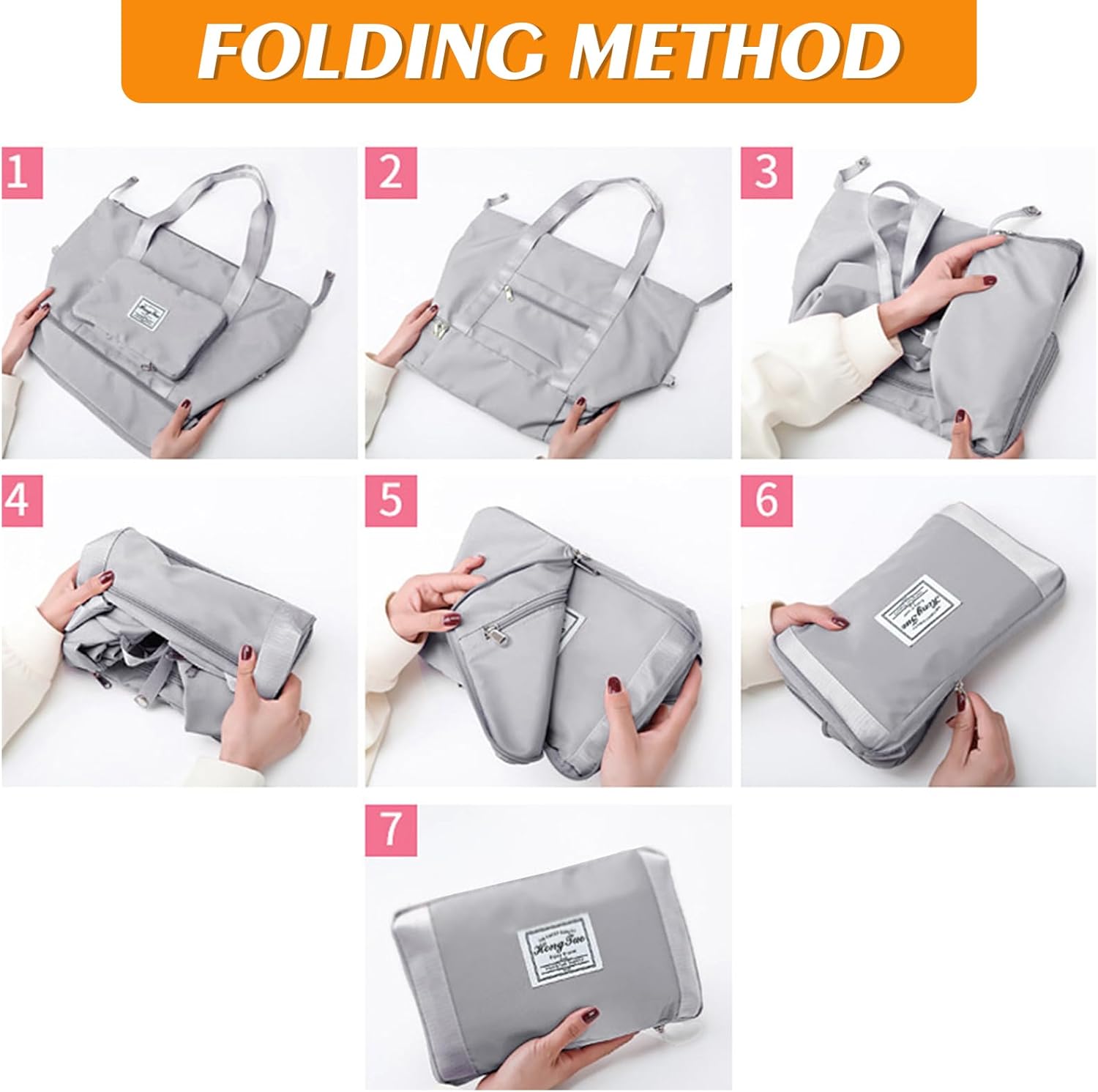 Travel Bag for Women Expandable Duffel Bag Tote Weekender Overnight Carry on Sports Gym Bags Waterproof Foldable Duffel Tote (Grey) - Image 8