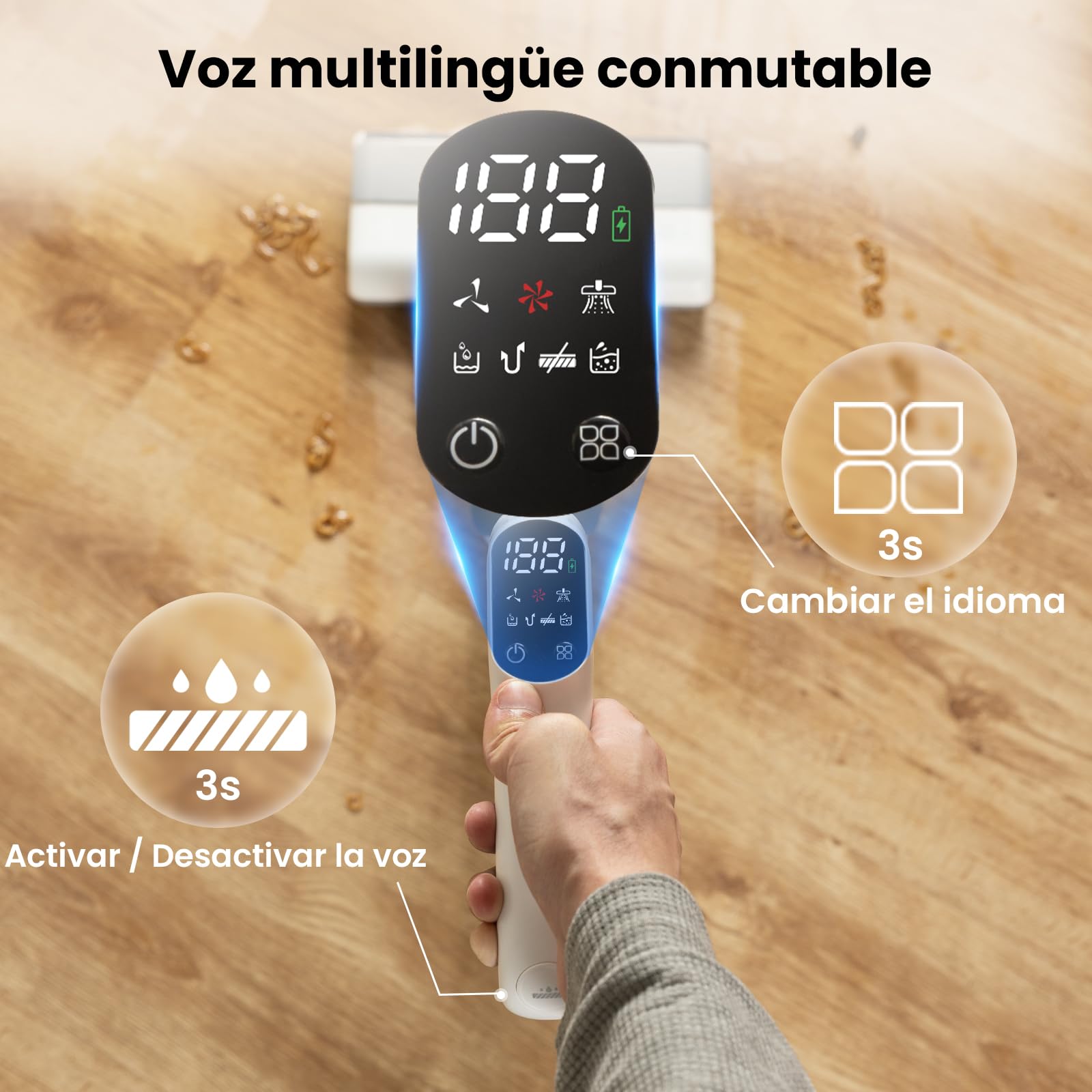 Proscenic F10 Pro Aspiradora sin Cable Inteligente en Seco y Húmedo 3 en 1, Aspiradora y Fregona, Auto-limpieza, Tanque Doble, para Suelos Duros, Pelo de Mascotas, Limpieza de Bordes, Ligera, Blanco