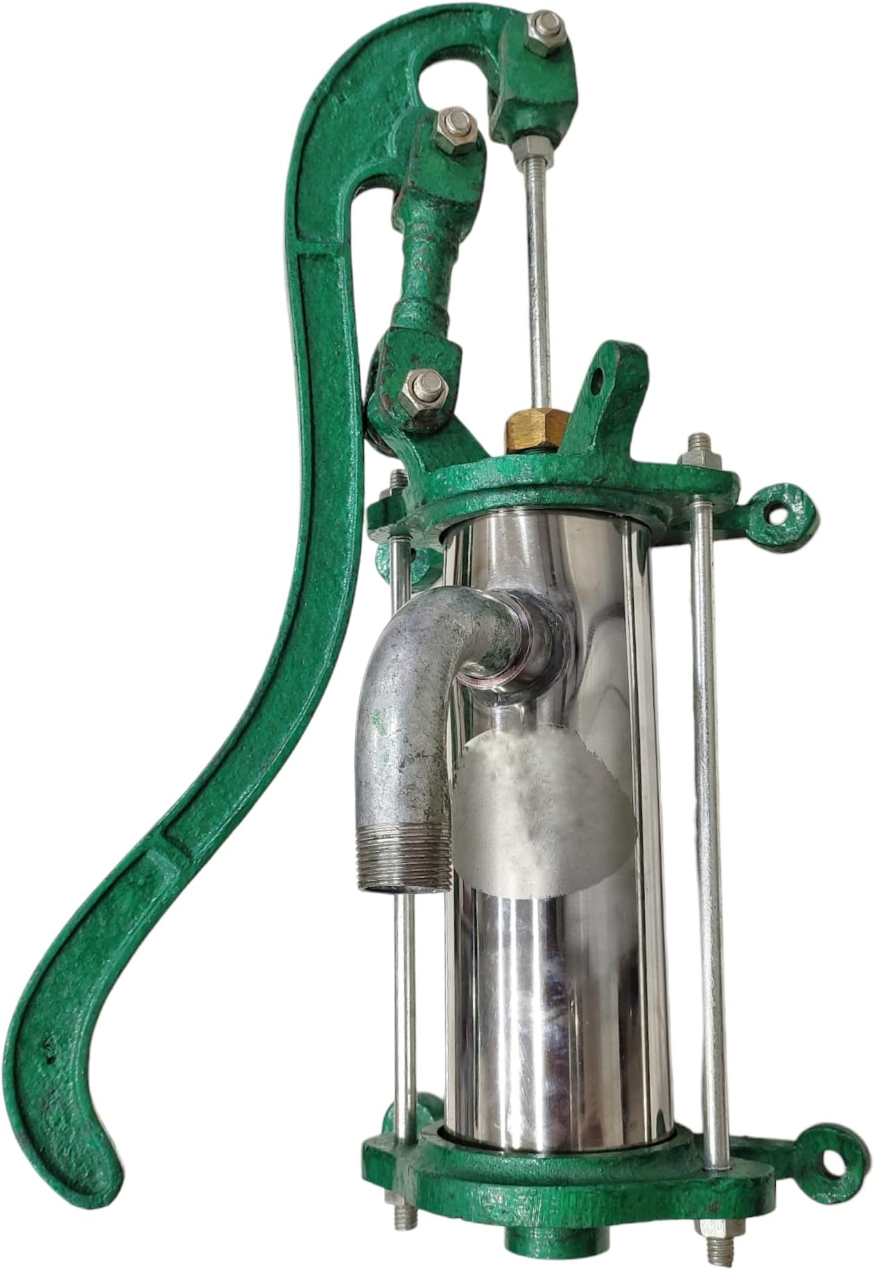 Cast Iron C.I Domestic D3 Hand Pump for Home, Garden, Farm, Boat, Appartment, Petrol Bunk, Sump | Stainless steel Body | Green & Silver color | (EXTRA-HEAVY) | 20 Ft Depth Only | Wall Mount