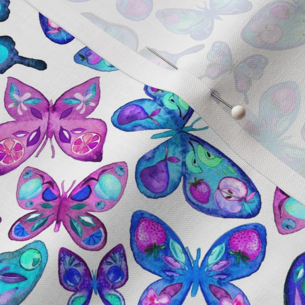 Spoonflower Fabric - Watercolor Fruit Patterned Butterflies Aqua Butterfly Illustration Printed on Petal Signature Cotton Fabric by The Yard - Sewing Quilting Apparel Crafts Decor
