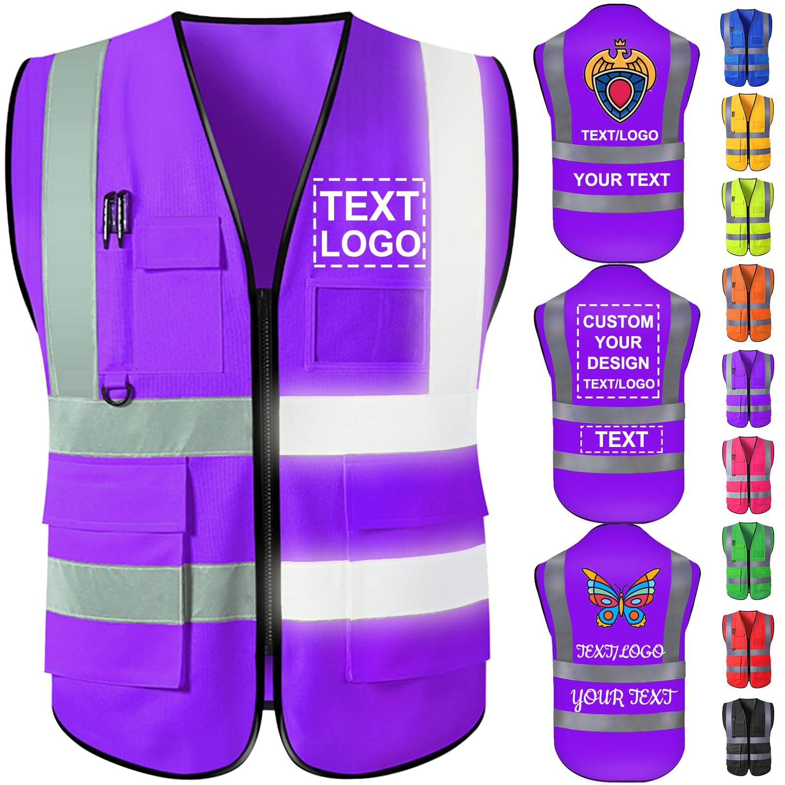 Custom Safety Vest with Logo for Men Women Personalized Class 2 High Visibility Reflective Vests with Pockets Zipper(S-5XL)