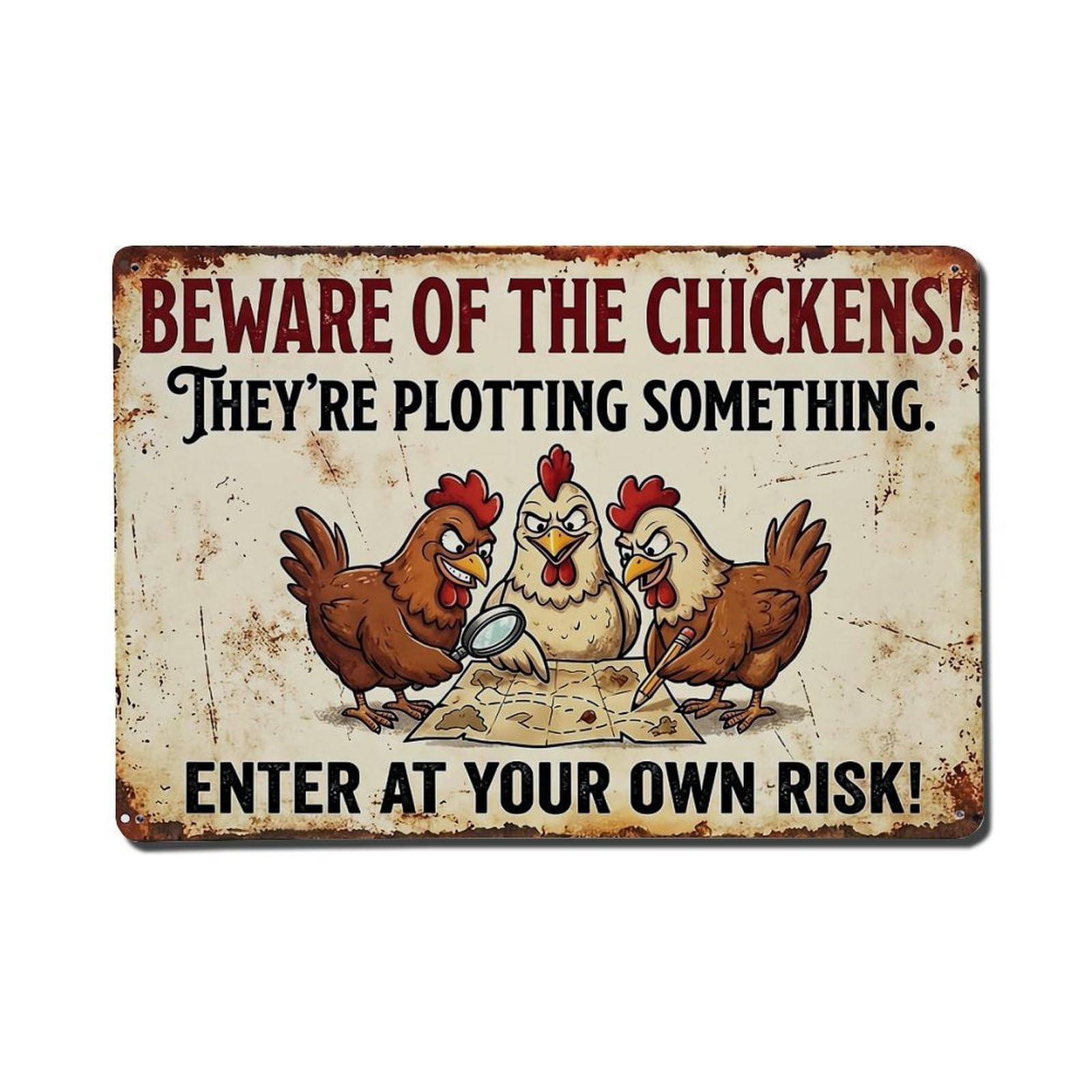 Nestemfo Vintage Beware Of The Chickens Tin Sign Metal Sign, Living Room,Bar, Home, Bedroom Wall Decor,Retro Metal Poster 8X12 Inches