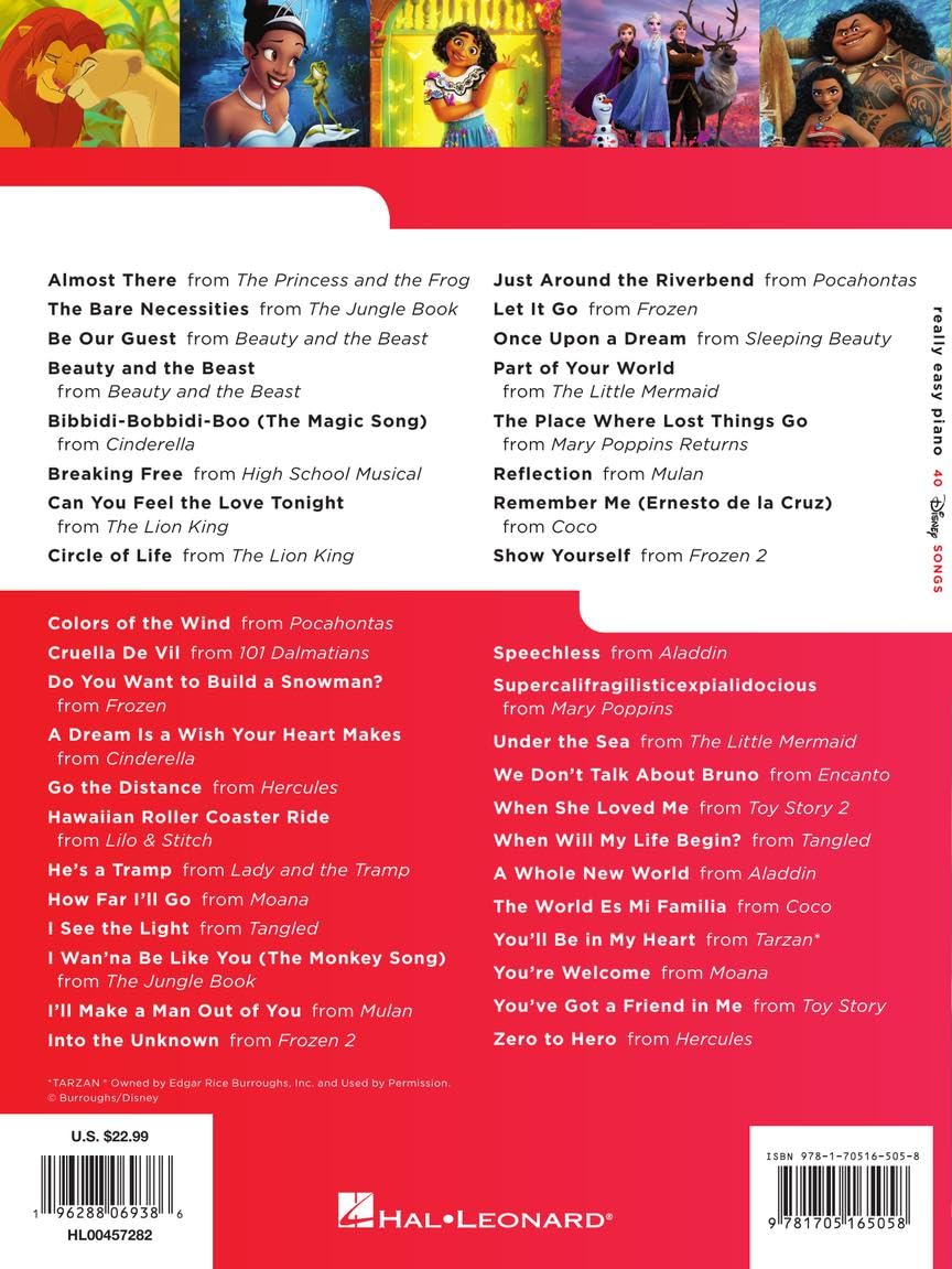 Really Easy Piano – 40 Chansons Disney | Recueil de chansons et partitions pour piano facile | 40 classiques Disney pour piano voix et guitare | Ressource pédagogique idéale et cadeau pour pianistes