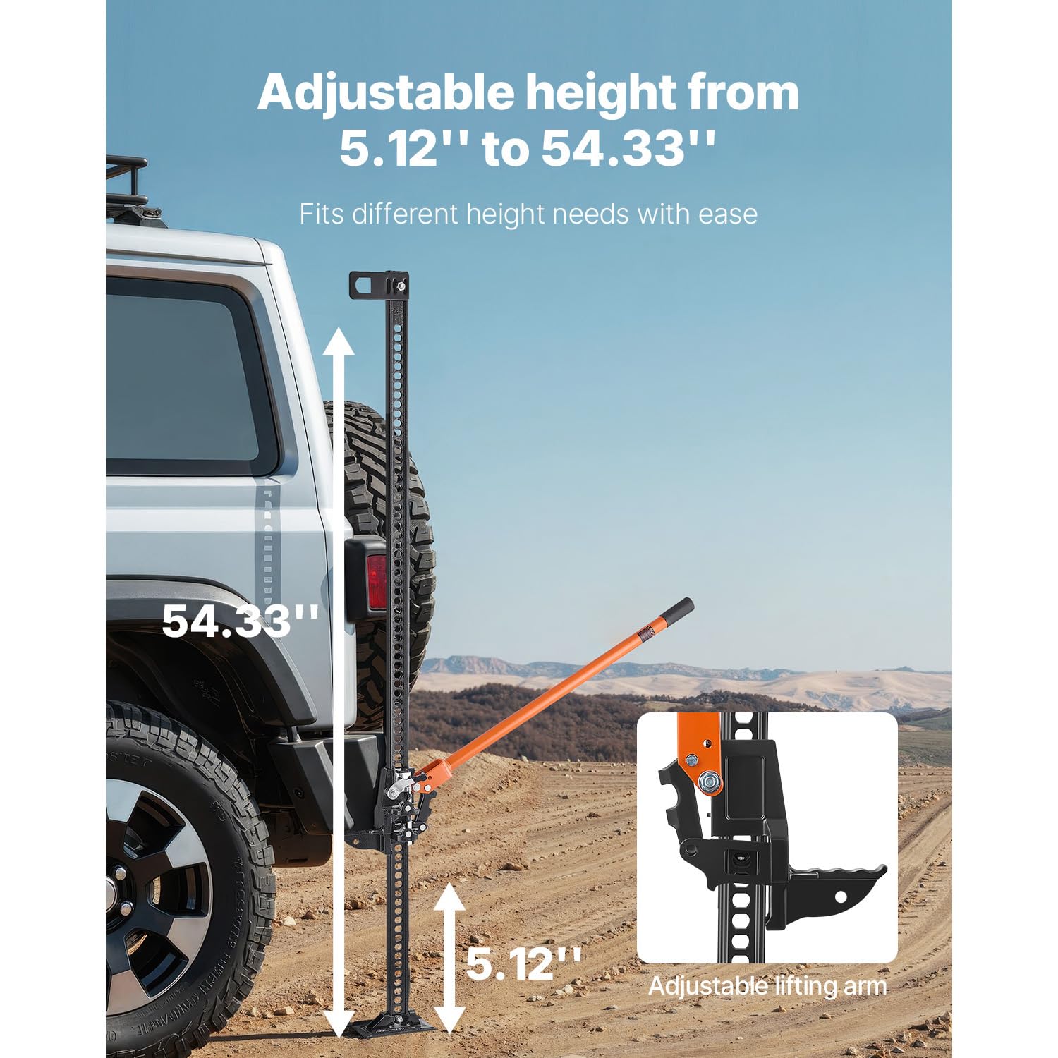 VEVOR Martinetto Sollevatore Agricolo Capacità Carico Max. da 3,18 Tonnellate Altezza di Sollevamento tra 105-1330 mm, Cric Fuoristrada Uso Agricolo Dimensioni Base 115 x 180 mm Altezza Foro 20 mm