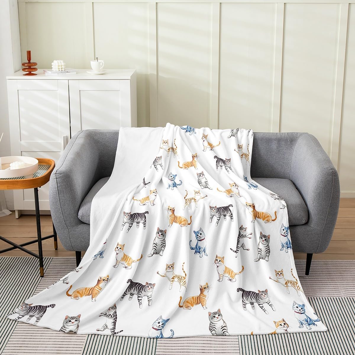 Erosebridal Cats Throw Blanket Queen 90x90 inch for Kids Boys Girls,Cartoon Cat Fleece Flannel,Cute Kitten Bed Blanket,Pets Animal Soft Warm for Bedroom
