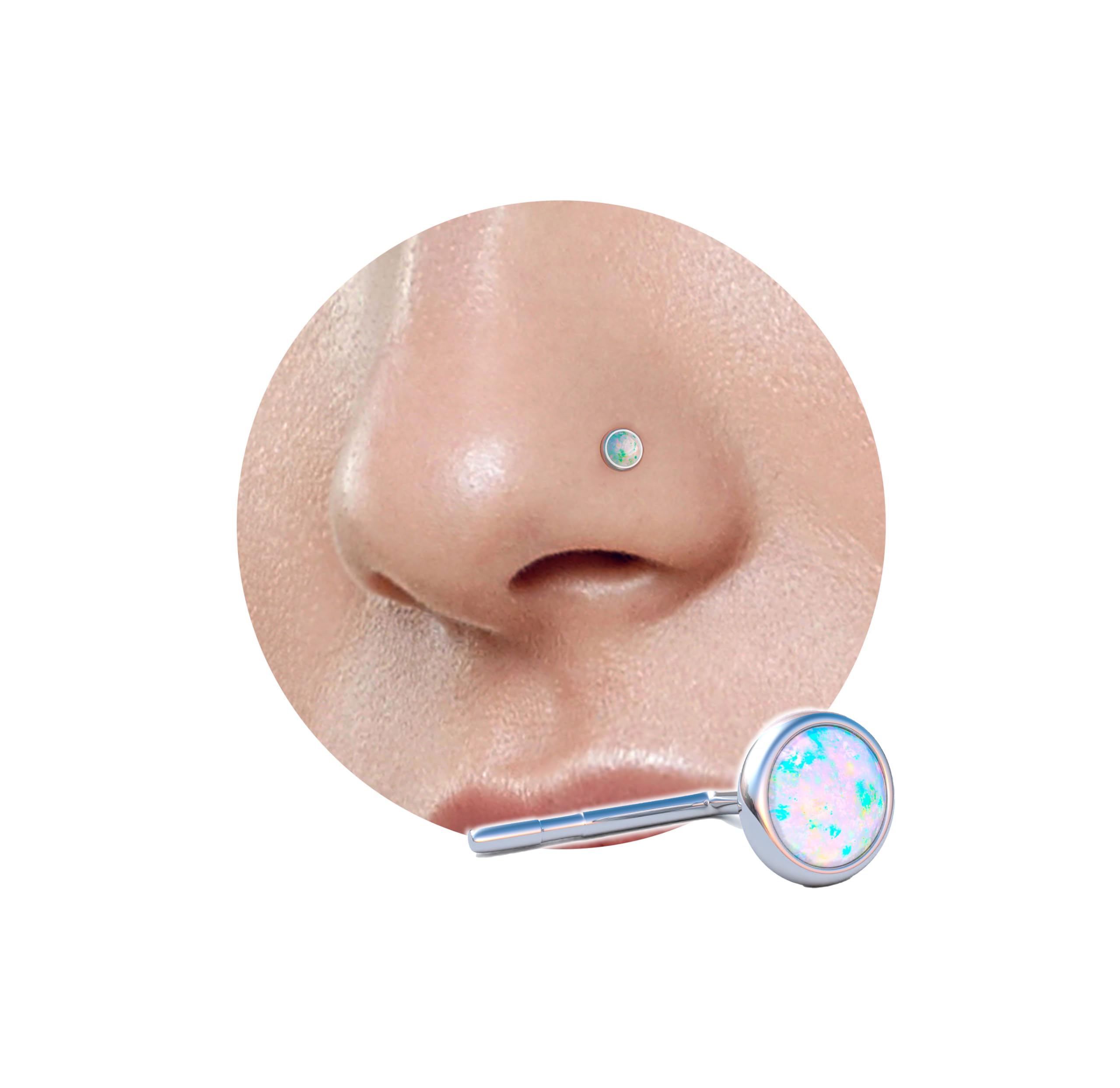 Opal Nose Stud - 3mm White Opal Nose Studs - Tiny 22 Gauge L Shape Nose Rings - 925 Sterling Silver Nose Stud For Women