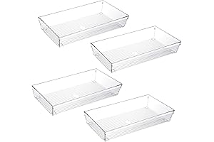 4 Pack 12"x 6" Large Size Clear Plastic Desk Drawer Organizer Tray...