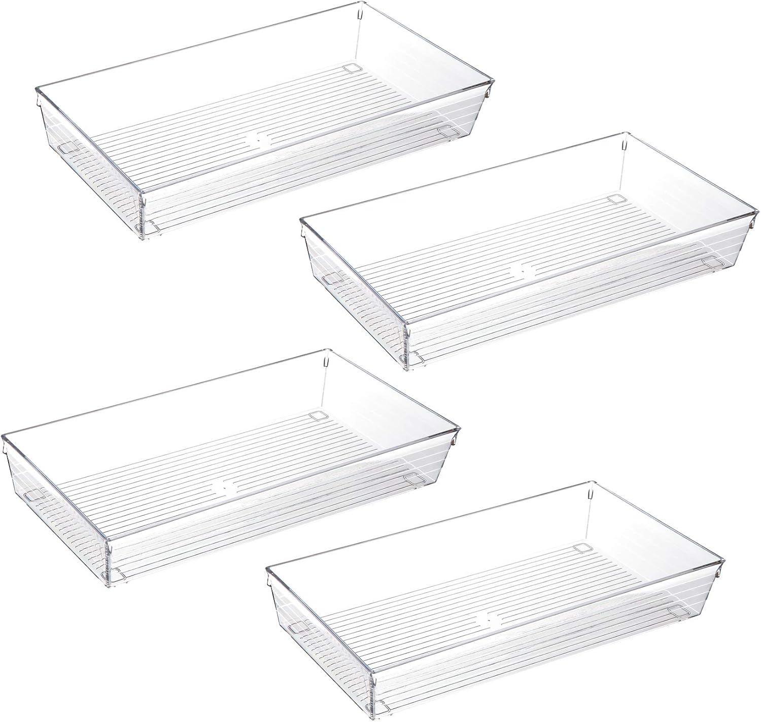 Backerysupply 4-Pack 12x6 Inch Clear Plastic Drawer Organizers - Large Trays for Kitchen Utensils, Office Gadgets, Bathroom Makeup Storage Bins