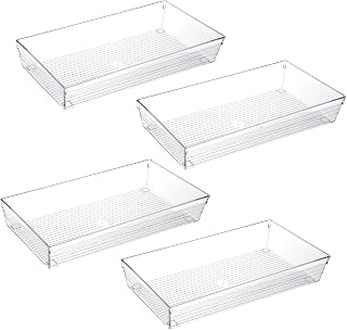 Backerysupply 4-Pack 12x6 Inch Clear Plastic Drawer Organizers - Large Trays for Kitchen Utensils, Office Gadgets, Bathroom Makeup Storage Bins