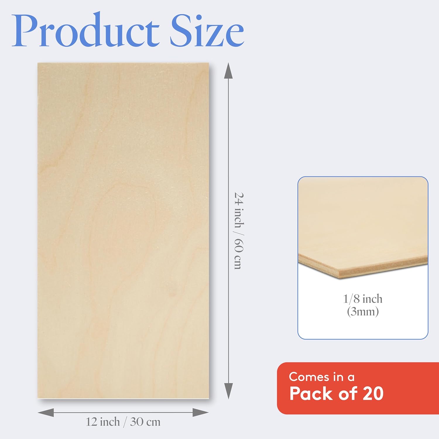 3 mm baltic birch plywood 1/8 x 12 x 24 inch, box of 20 b/bb grade craft wood, stronger than basswood sheets, for laser, cnc cutting and wood burning, by woodpeckers 12" x 24", 1/8" thick 20