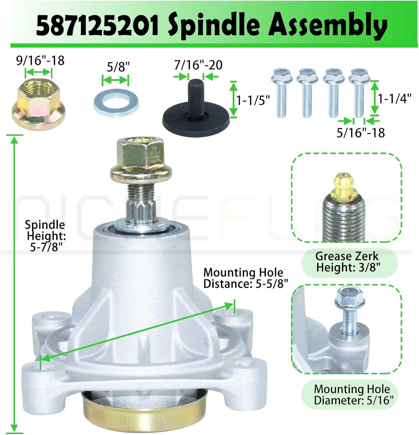 587125201 Mandrel Assembly with 539113962 Mandrel Pulley Replaces 532174356 539107515 532174358 587255601 for Husqvarna Z246 RZ4623 RZ5424 RZ46I RZ4619 RZ4621 RZ46215 460ZX Lawn Tractors