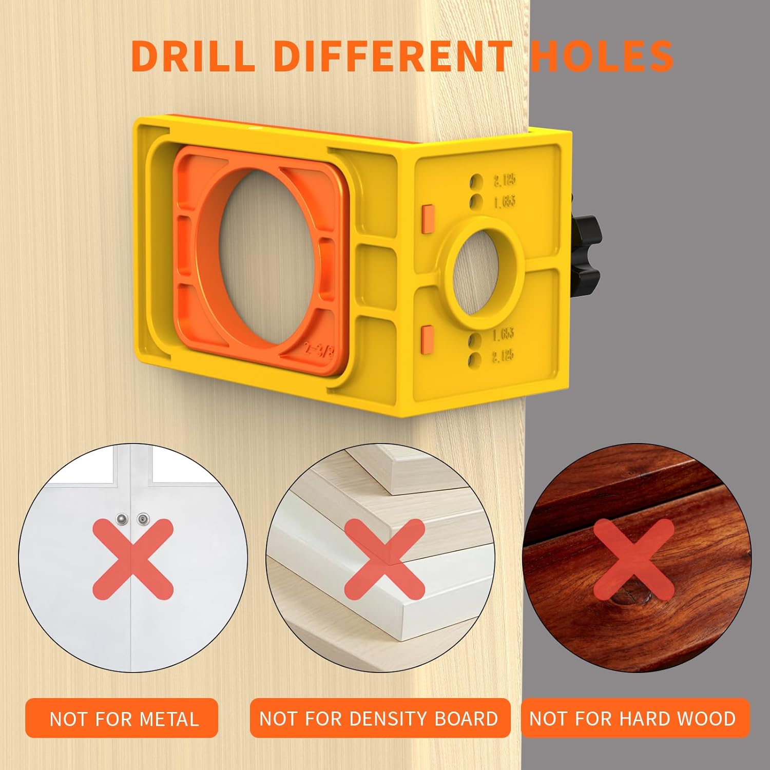 Door Lock Installation Kit for 1-3/8” - 1-3/4” Thickness Wood Door, C-Clamp Design Door Lock Jig for with Guide Template, Door Lock Hole Saw, Carbon Steel