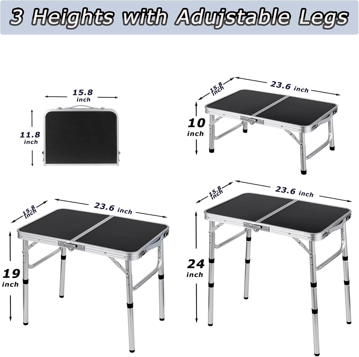 Folding Cping Table, Adjustable Height Folding Table, Portable Aluminum