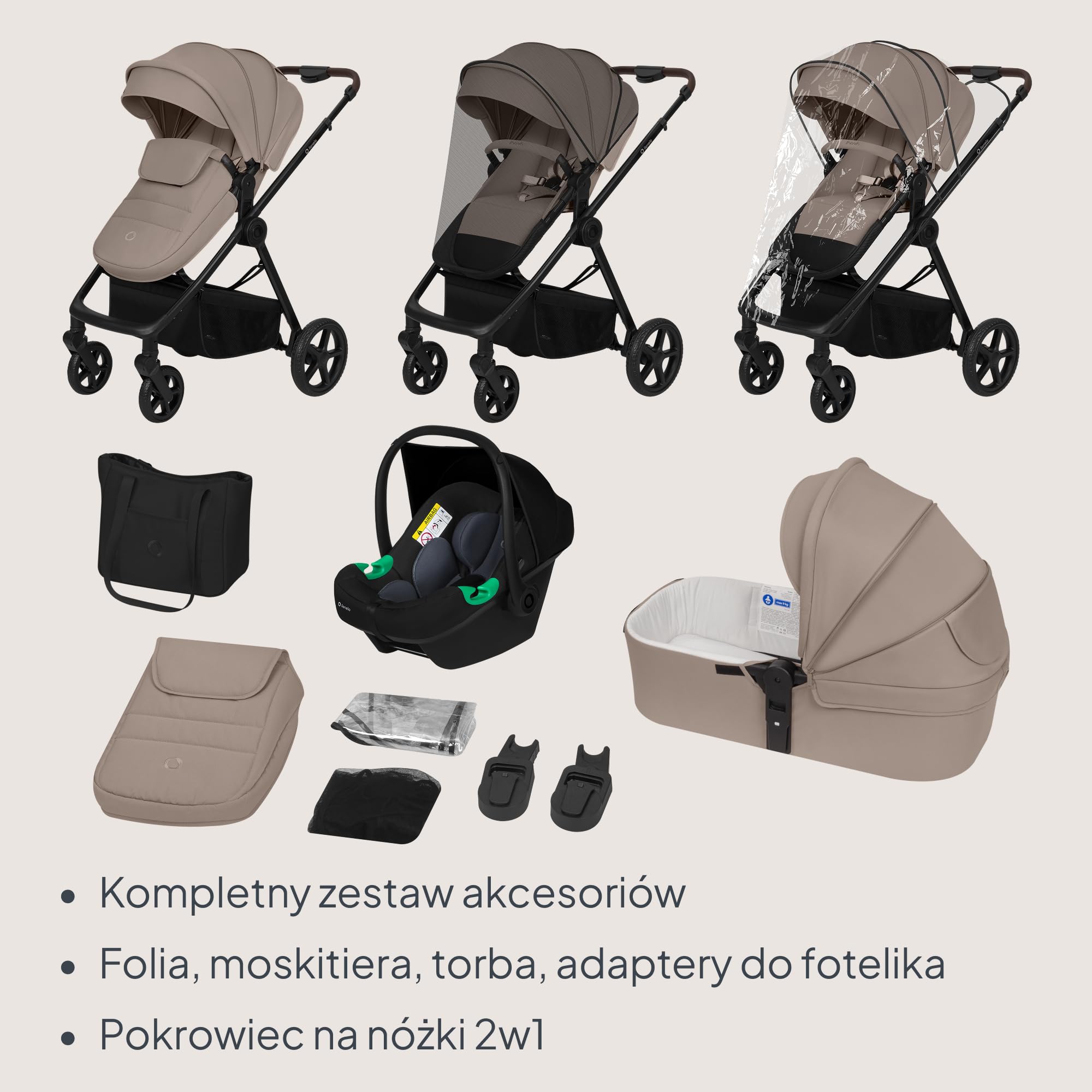 Lionelo Greet Wózek dziecięcy 3 w 1 (0-4 lata, 0-22 kg) | Duża gondola dla dzieci, dwustronne siedzenie, lekka konstrukcja, zawieszenie, pozycja leżąca, UPF50+