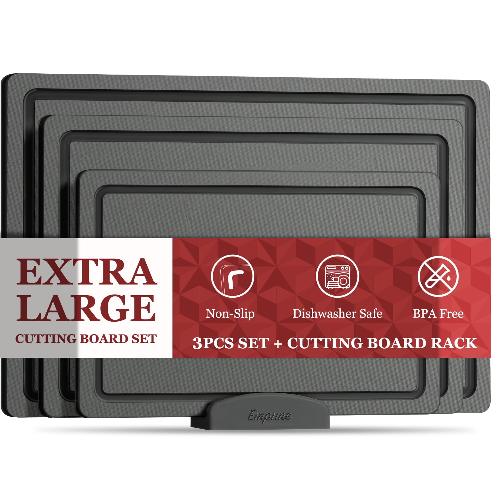 Empune 3-Piece Plastic Cutting Boards for Kitchen - Thick & Non-Slip Chopping Board Set w…