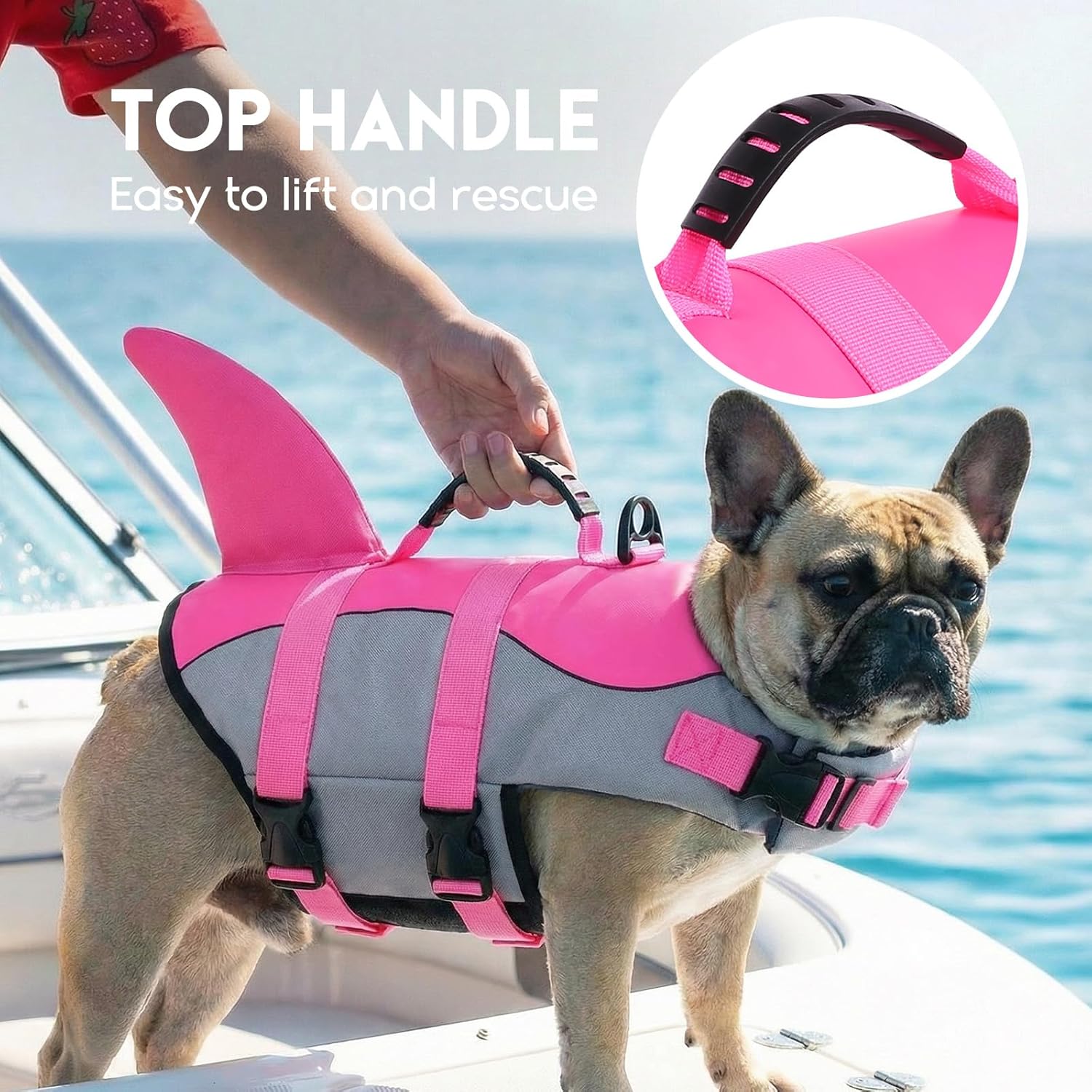ASENKU Dog Life Jacket - Pet Safety Vest for Swimming & Boating, Shark Life Jacket with Floatation, Dog Lifesavers Swimsuits for Small Medium Large Dogs (Pink, XS)