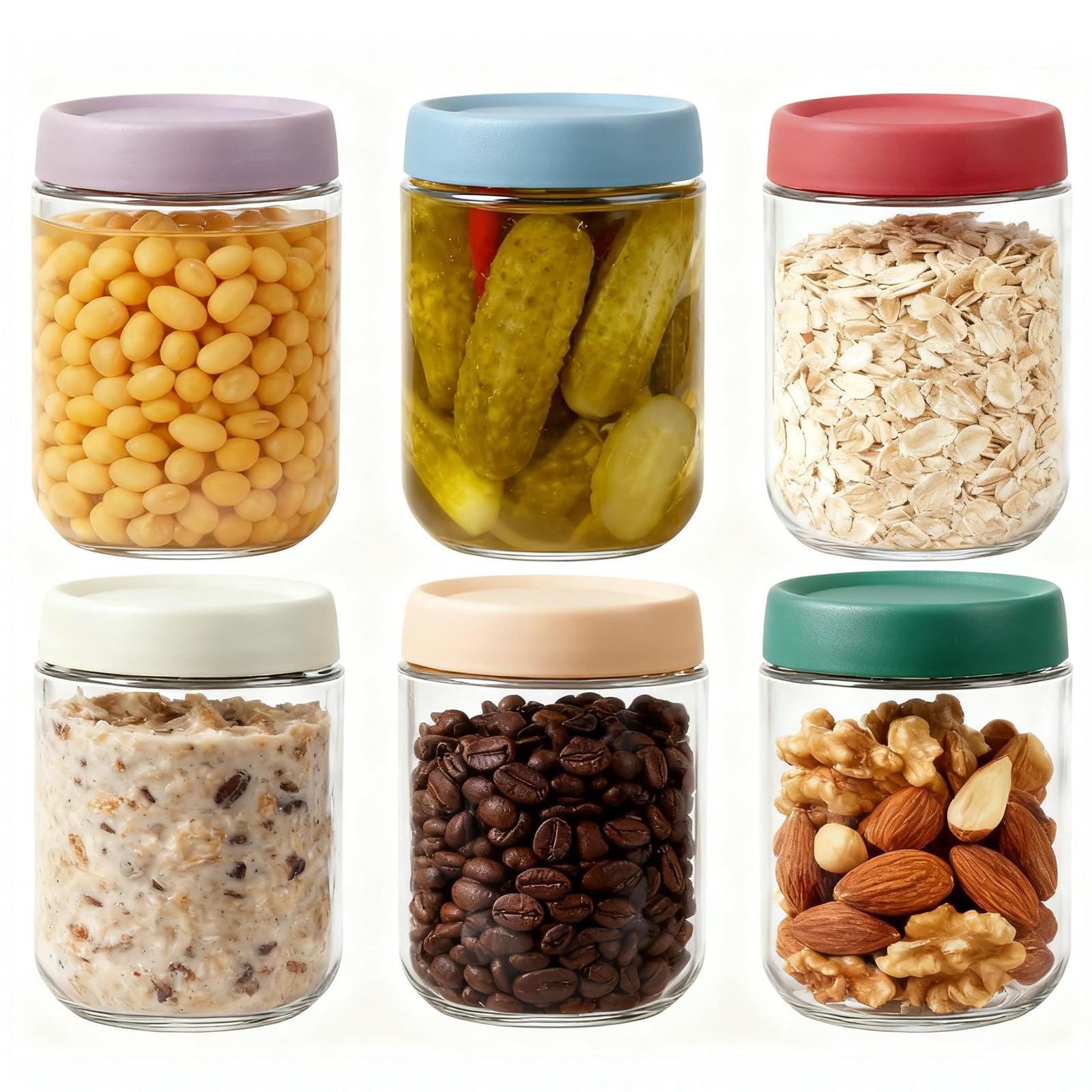 Yumzxin 16 Oz Overnight Oats Containers - 6 Pack Wide Mouth Mason Jars with Lids for Meal Prep Salad Chia Pudding Snacks Yogurt Sugar Spice Cereal