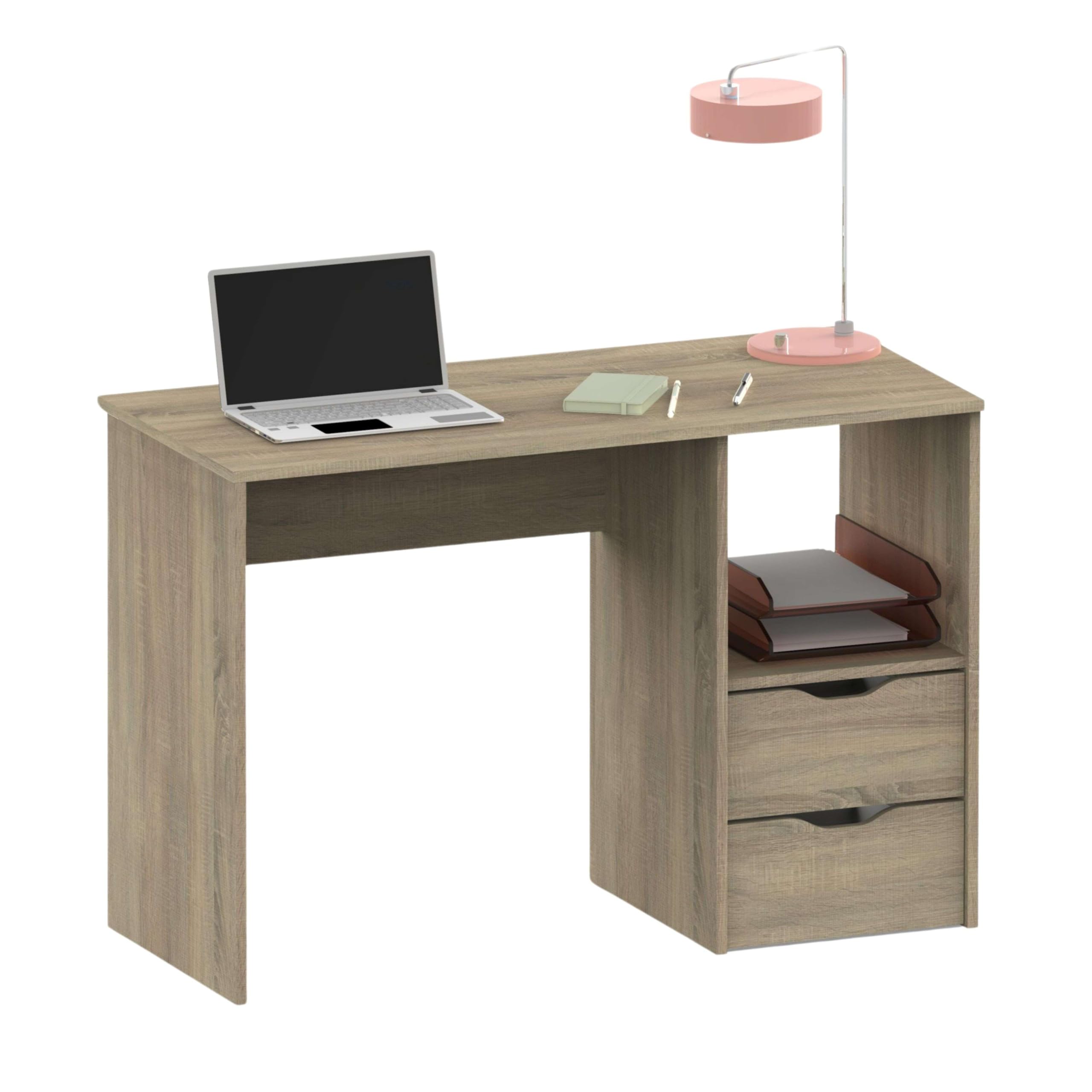 MUEBLES PITARCH | Escritorio con 2 Cajones, Mesa de Estudio, Juvenil de Ordenador, Roble Cambrian, 76x115x50cm (Alto x Ancho x Fondo) Vintage Colección Tibet