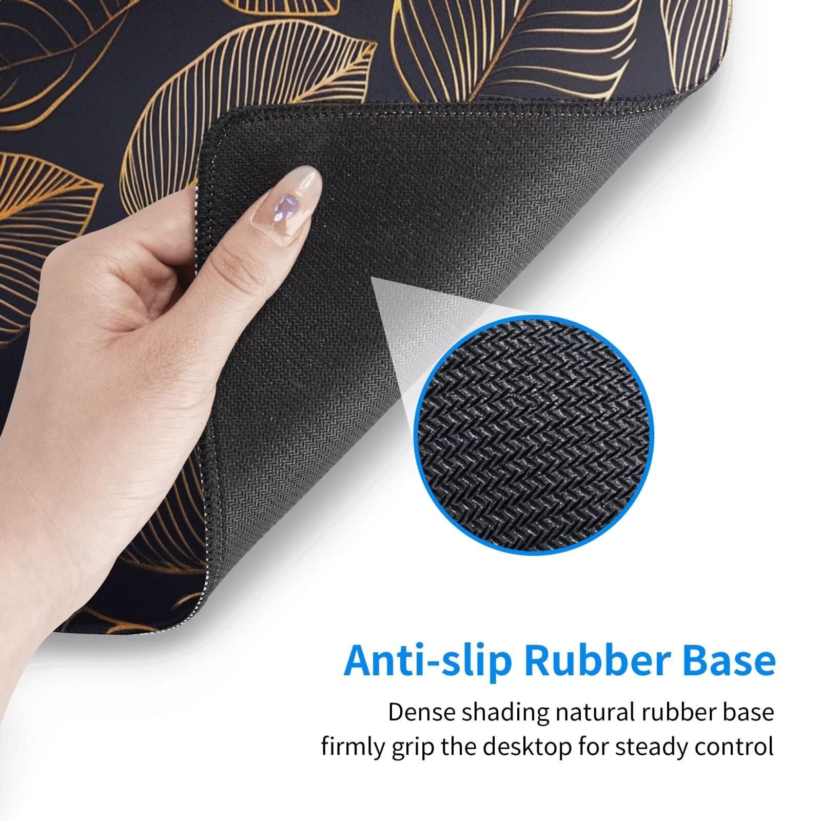 Gaming Mauspad XXL 900x600x3mm Mousepad Verlängertes Groß Mauspad Schreibtischauflage,Genähte Kanten rutschfeste Gummibasis,Verbessert Präzision Geschwindigkeit Home Office Schwarzes Blattgold L-2342