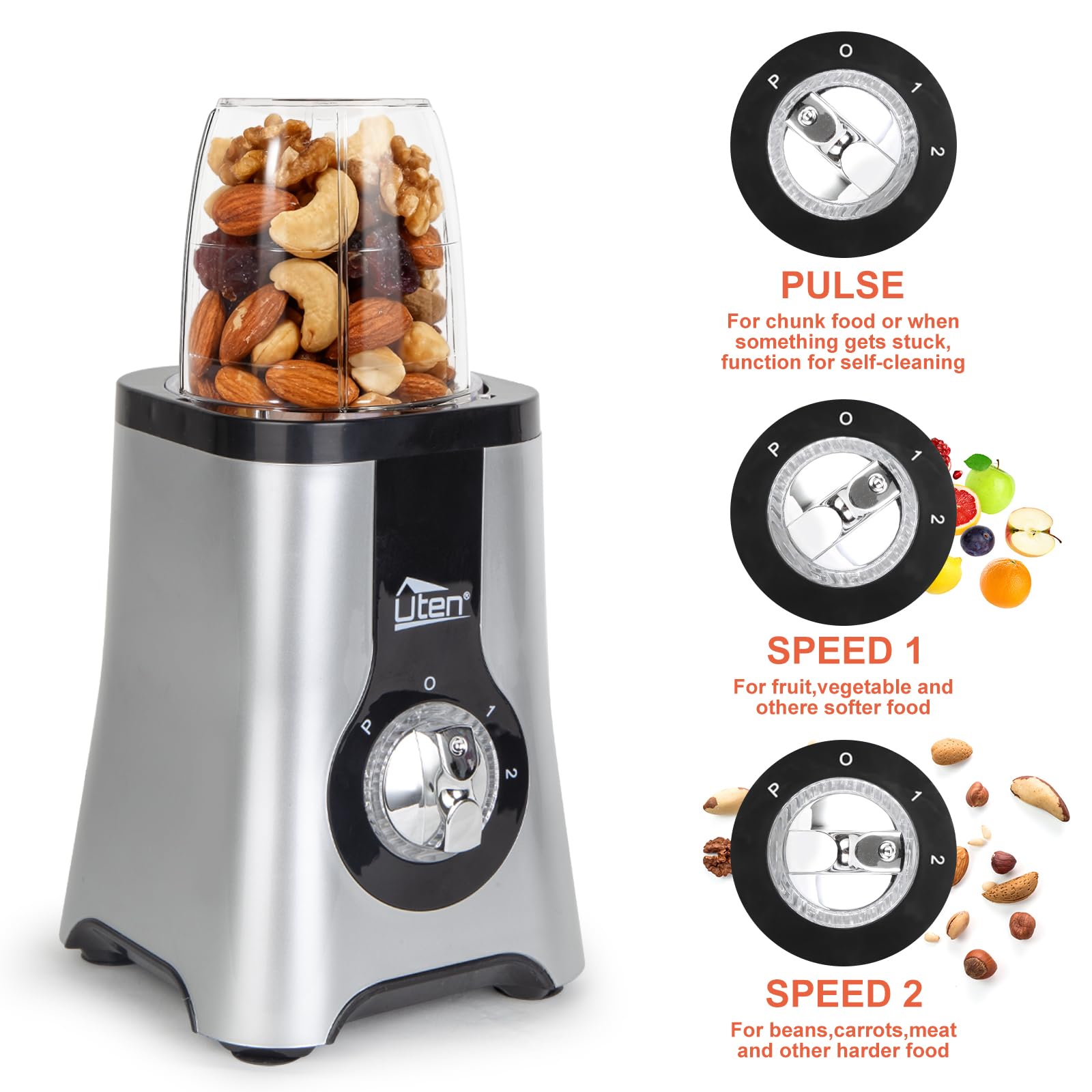 Uten Standmixer Mixer Smoothie Maker Multifunktion Standmixer Entsafte Fleisch Ice Crusher mit Flasche Mixer Küche 5 in 1 (380W,22000U/Min)