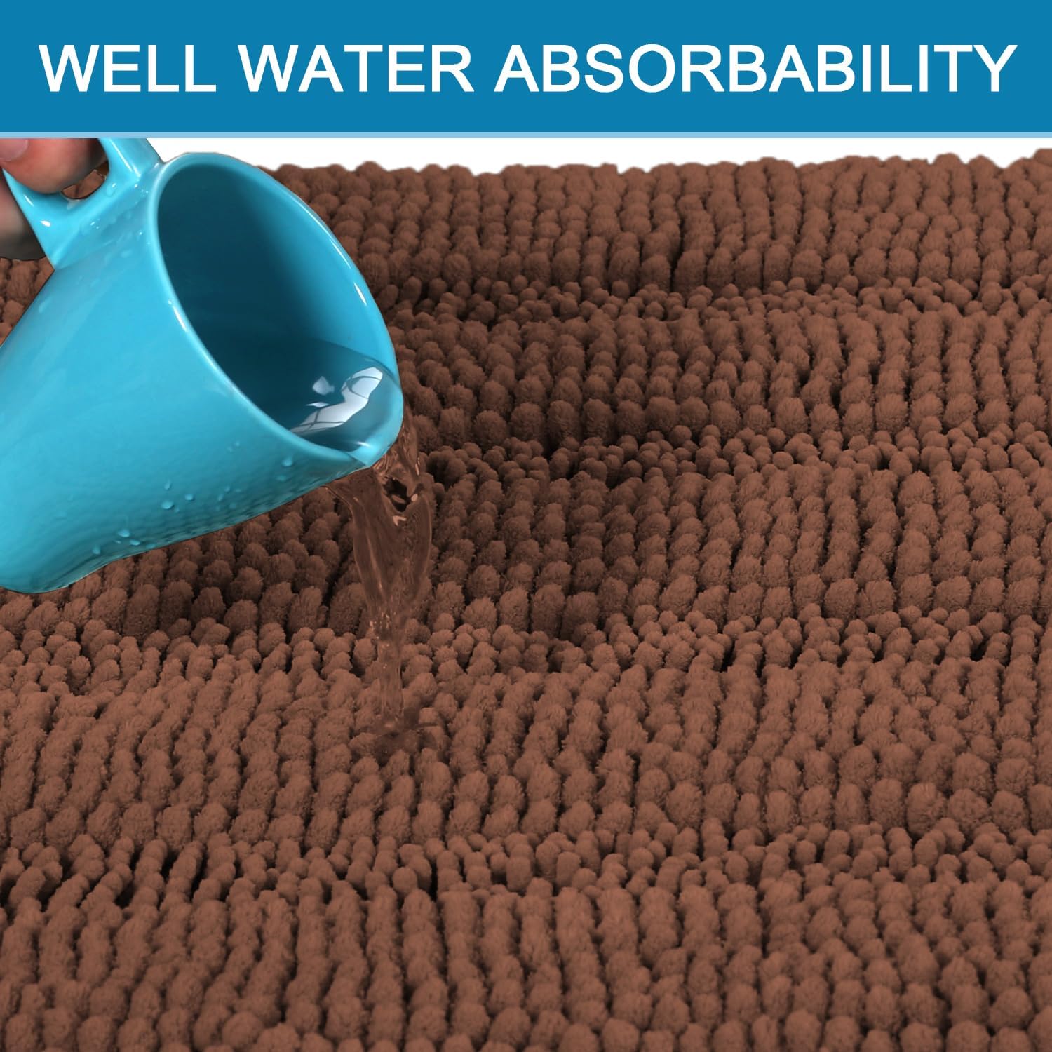 H.VERSAILTEX 2 Piece Bathroom Set Extra Thick Chenille Striped Pattern Bath Rugs for Bathroom Non Slip Soft Plush Shaggy Bath Mats for Floor(Caramel, 32 x 20 Plus 24 x 17 - Inches) - Image 5