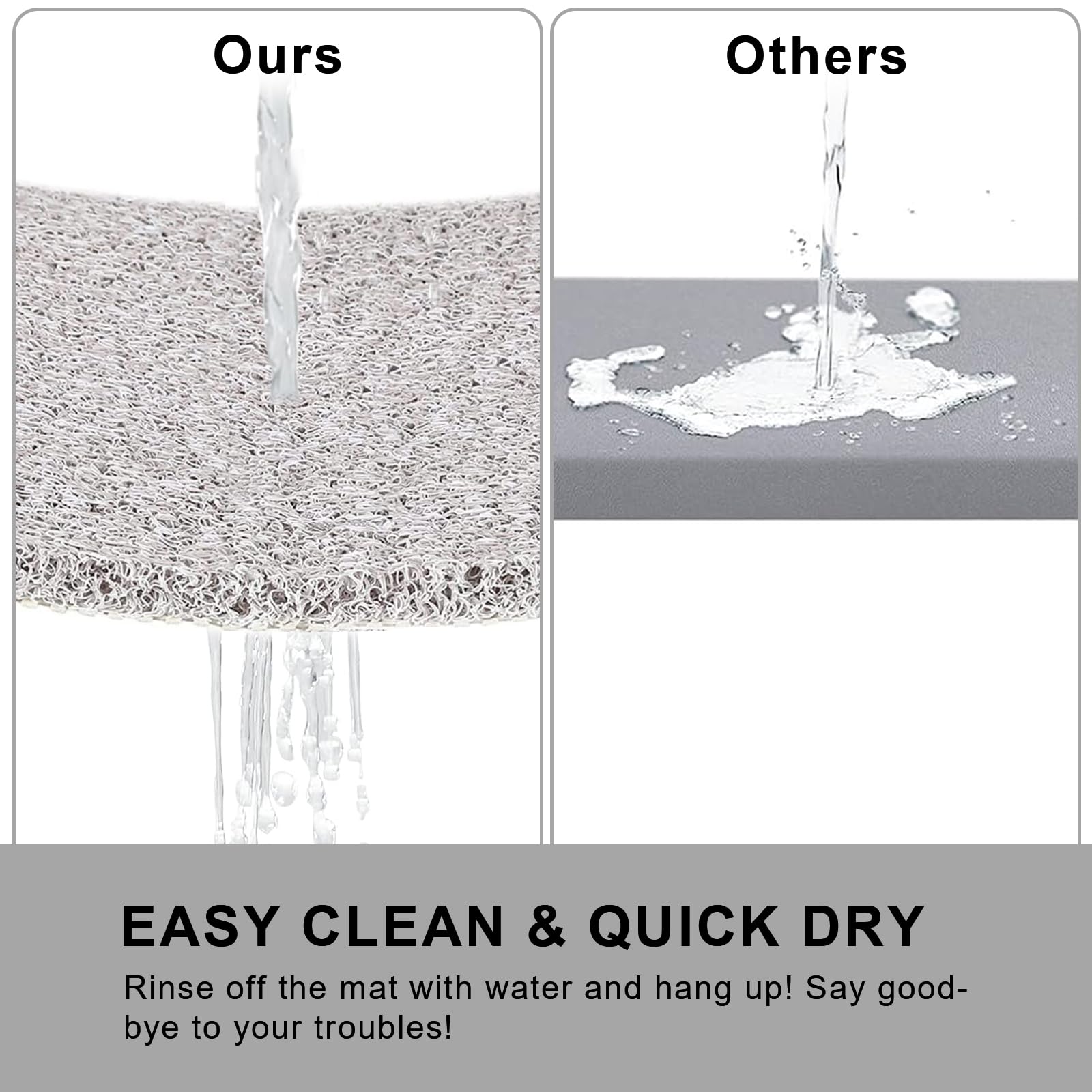 Tapis de Bain antidérapant Extra épais de 1,5 cm à séchage Rapide, antidérapant en luffa pour Baignoire, Salle de Bain, Piscine, Cuisine, entrée, Maison et hôtel (Gris Clair, 40,6 x 99,1 cm)