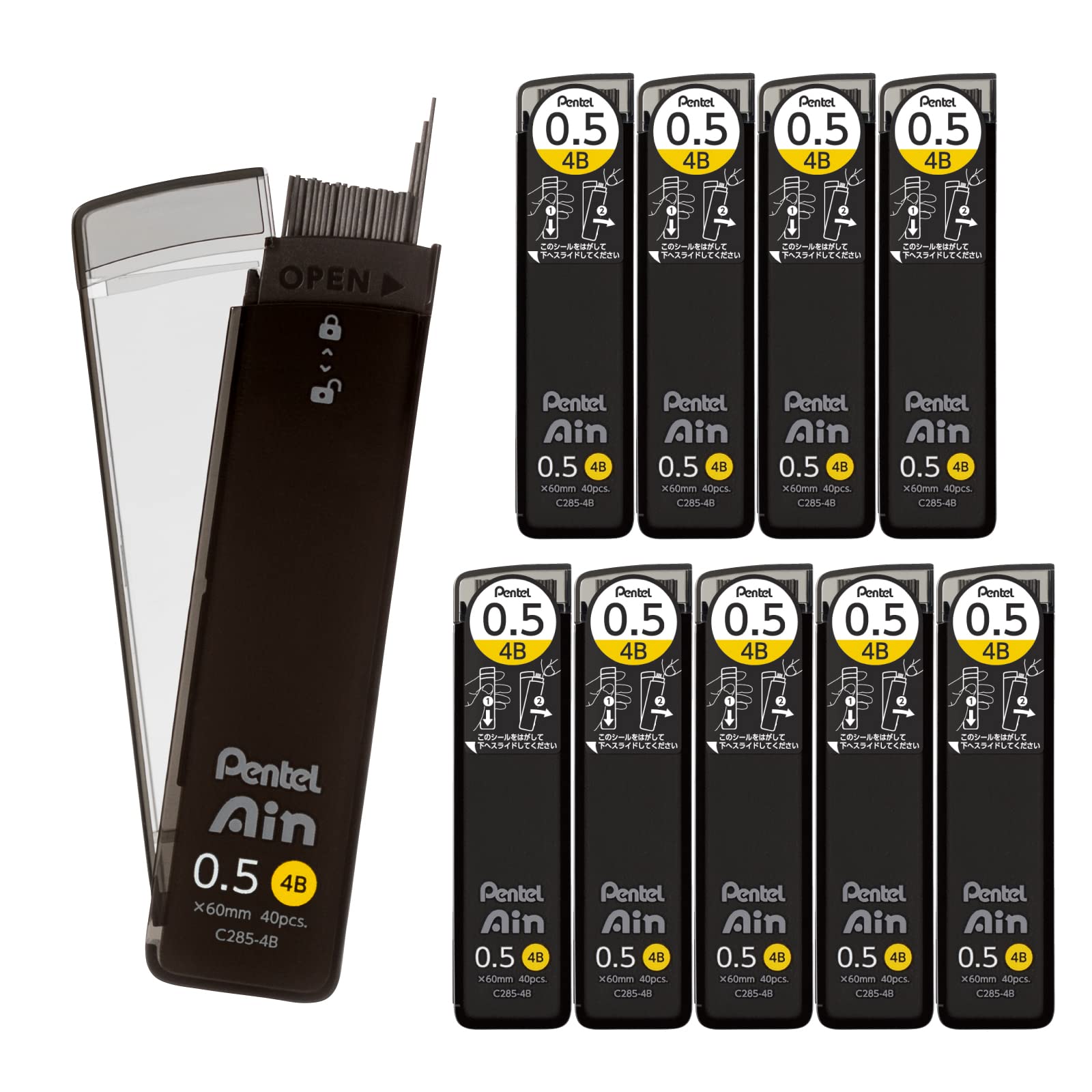 Pentel Ain Lead Refill • 0,5 mm • 4B • Box of 10