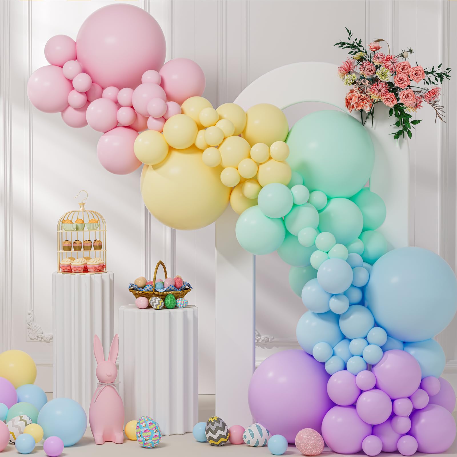 Photo 1 of 145pcs Pastel Balloons Different Sizes 18" 12" 10" 5" Latex Balloon Garland Arch Kit for Birthday Rainbow Party Baby Shower Easter Party Decorations