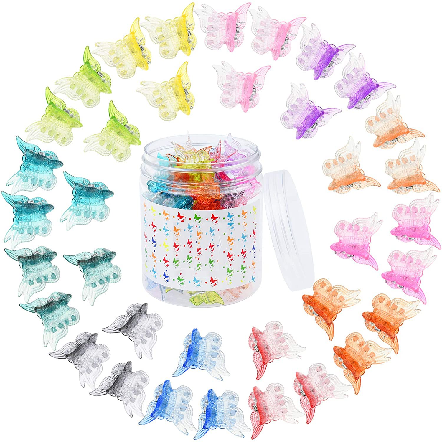 Azonee Butterfly Clips 50Pcs, Pastel Cute Mini Small Hair Claw Clips Hair Aesthetic Accessories for 90s 20s Girls Women Hair with Box Package, Gradient Transparency Colors