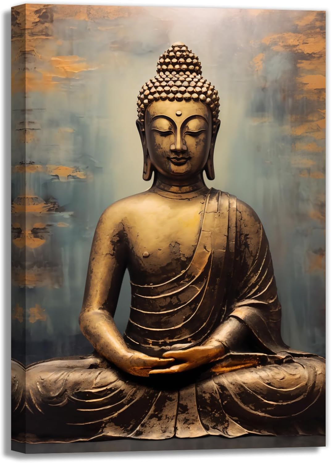 OAAPITI Buddha Canvas Wall Art Retro Buddha Statue Pictures Wall Decor Zen Painting Meditation Artwork For Spirit Bathroom Yoga Room Decor Frame(Artwork-4,16"x24")