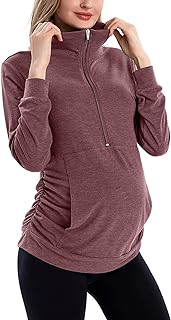 GINKANA Maternity Women's Long Sleeve Shirt Half Zipper Lapel Lightweigh...