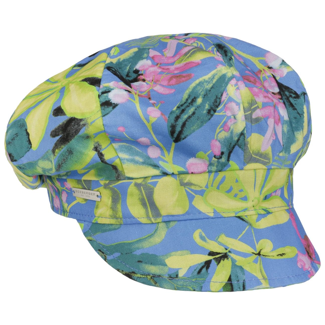Seeberger Colour Flowers Newsboy Cap Peaked caps Cotton (One Size - Blue)