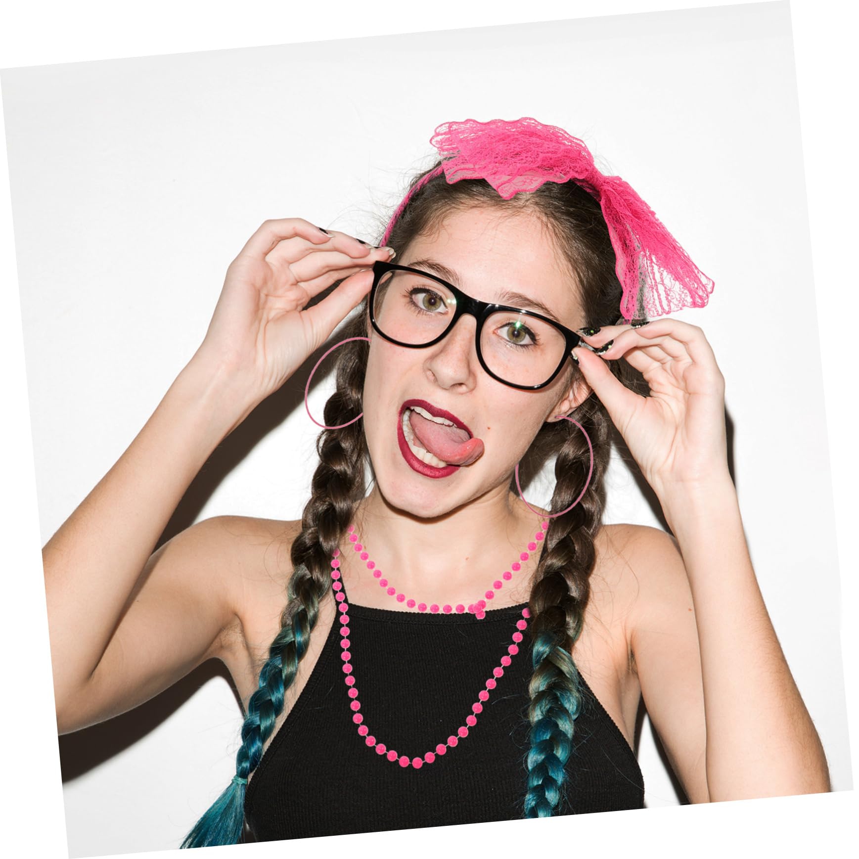 Healvian Jahr Stirnband Handschuh Disco Stil Zubehör Frauen Halskette Vintage Zubehör Teller Szene Outfit Für Party Brille Kostüm Retro Gefälligkeiten Lieferungen Zinklegierung Rosy