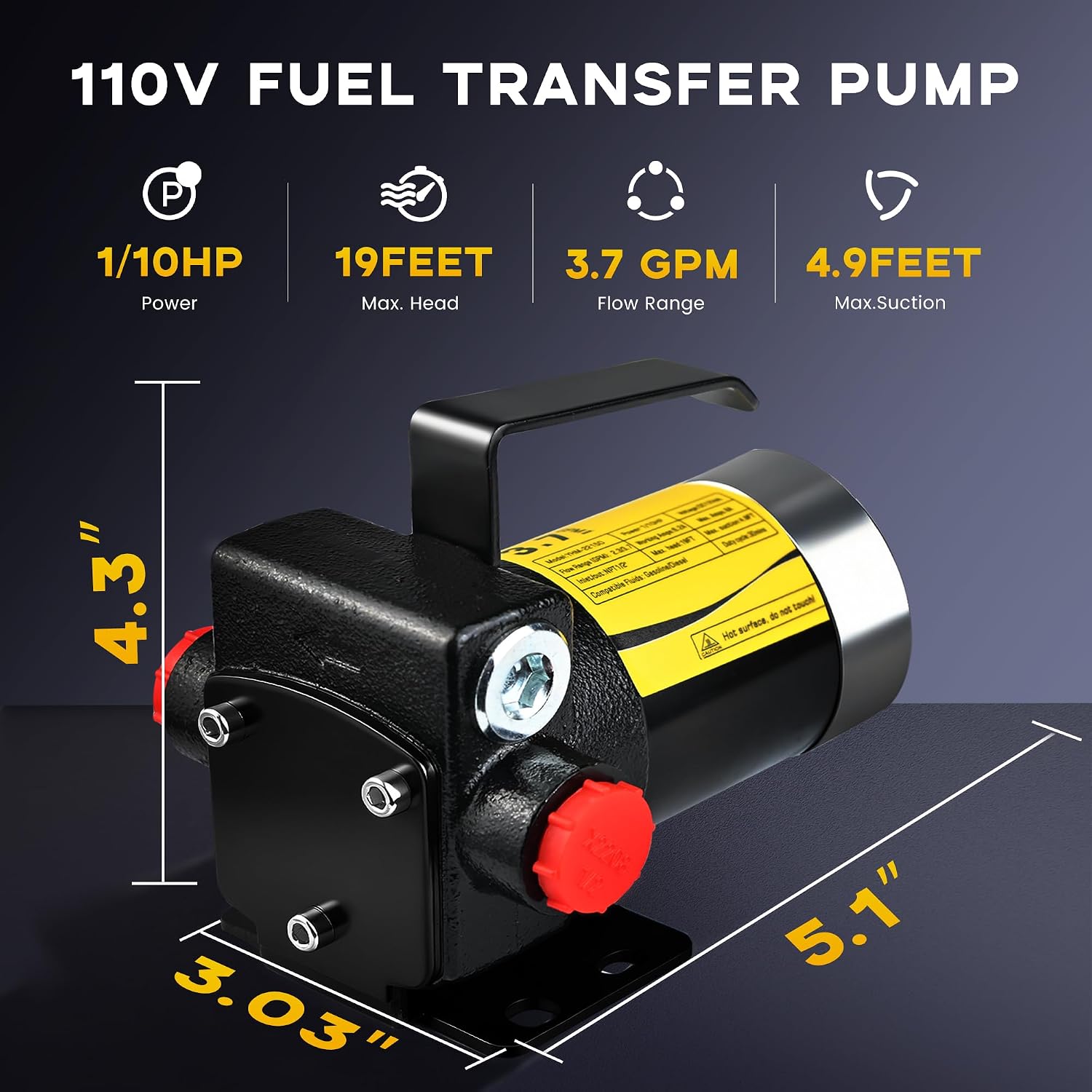 110V Fuel Transfer Pump with Manual Nozzle, 3.7GPM DC Diesel Transfer Pump Kit for Gasoline, Diesel, Kerosene, Biodiesel and More