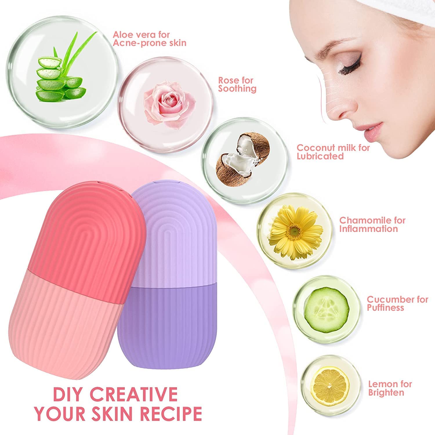 RIDHMIN Ice Cube Roller Massager for Face, Eyes and Neck Conditioning and Skin Care,De-Puff Eye Bags,Reduce Migraine Pain,Reusable Massage Silicone Ice Mold (Multicolor) 2