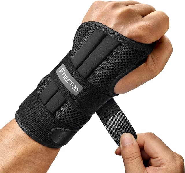 FREETOO Doctor Approved Wrist Support with 3 Stays,Adjustable Day Night Carpal Tunnel Wrist Splint for Men Women,Wrist Support Brace for Arthritis,Tendonitis,Sprained,RSI, Sports Protect, Left(L/XL)