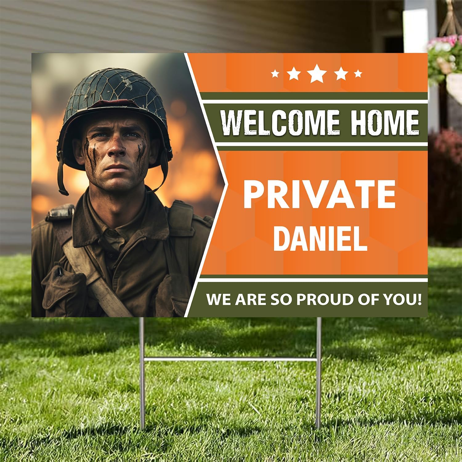 Personalized Welcome Home Yard Signs for Military,With Photo,Waterproof,Size 12x18, 24x46,Decorative.#5